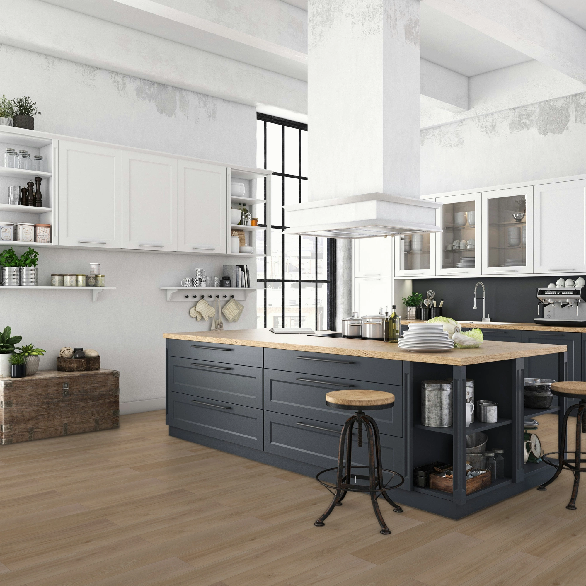 Milieubild Küche mit Küchenblock im englischen Stil - BerryAlloc Klebe-Vinyl Zenn Gluedown 55 Orlando Milieubild Küche mit Küchenblock im englischen Stil - BerryAlloc 60002252