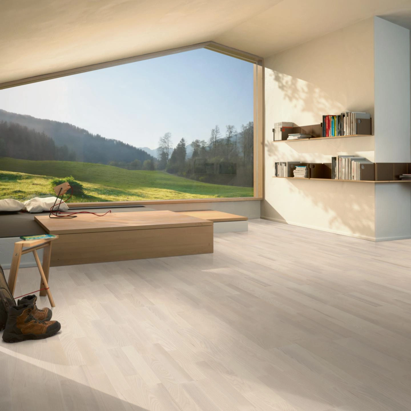 Milieubild Moderne Hütte mit Blick in die Natur - Parador Parkett Classic 3060 Esche matt weiß Milieubild Moderne Hütte mit Blick in die Natur - Parador 1270338
