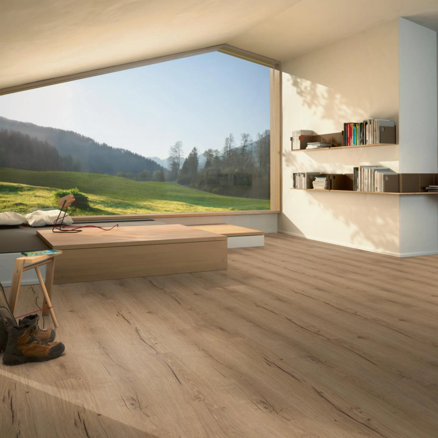 Milieubild Moderne Hütte mit Blick in die Natur - Parador Klebe-Vinyl Classic 2025 Eiche Cambridge natur Milieubild Moderne Hütte mit Blick in die Natur - Parador 1748873