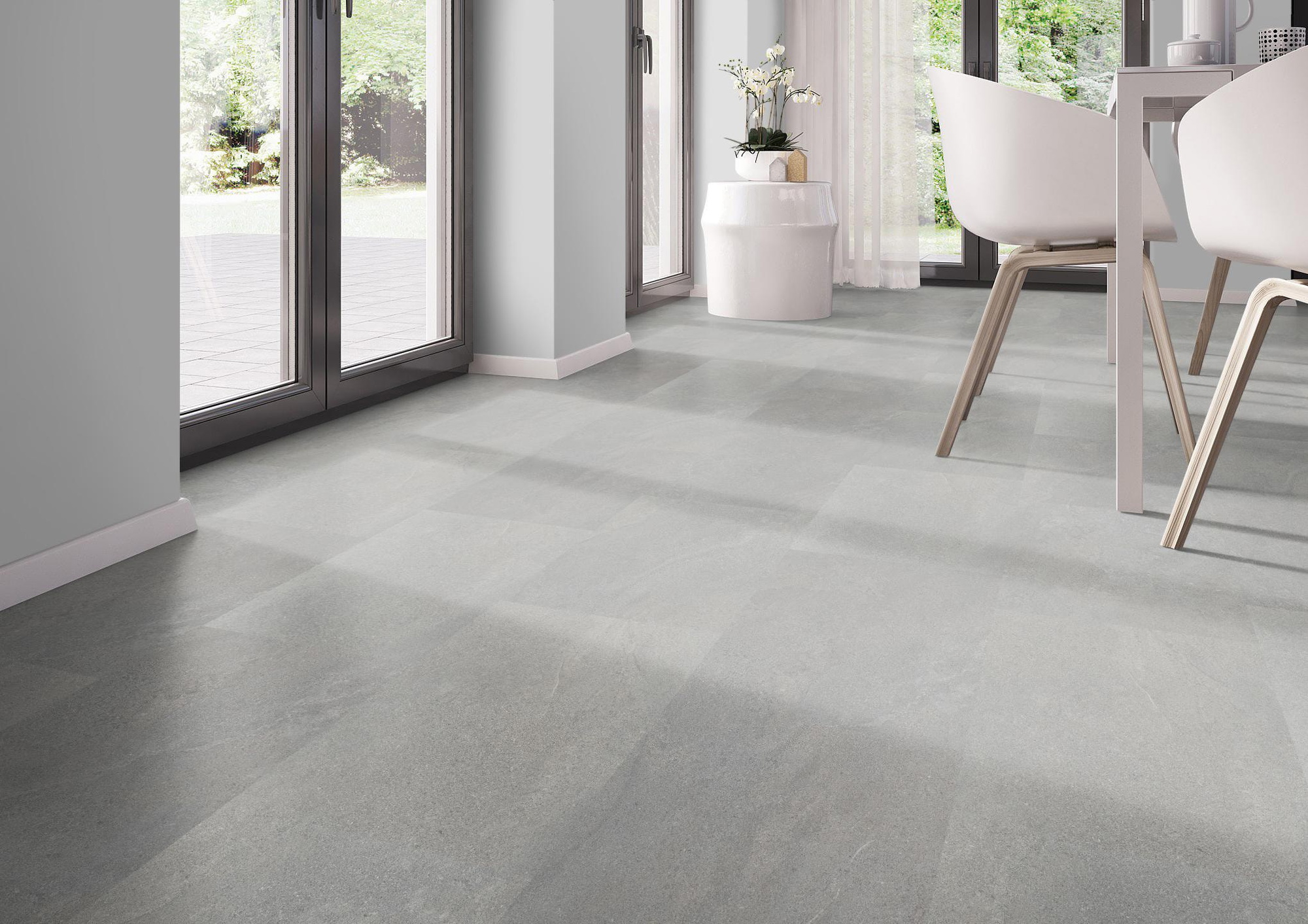 Milieubild Modernes Esszimmer - bodentiefe Perspektive - nexflor Rigid Klick-Vinyl Oreios Click Collection Mykale Milieubild Modernes Esszimmer - bodentiefe Perspektive - nexflor NXF-62030-002