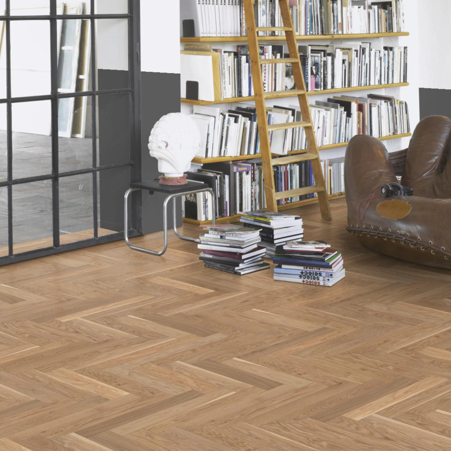 Milieubild Modernes Wohnzimmer mit Atelier - Parador Parkett Trendtime 3 Eiche cream Milieubild Modernes Wohnzimmer mit Atelier - Parador 1739932