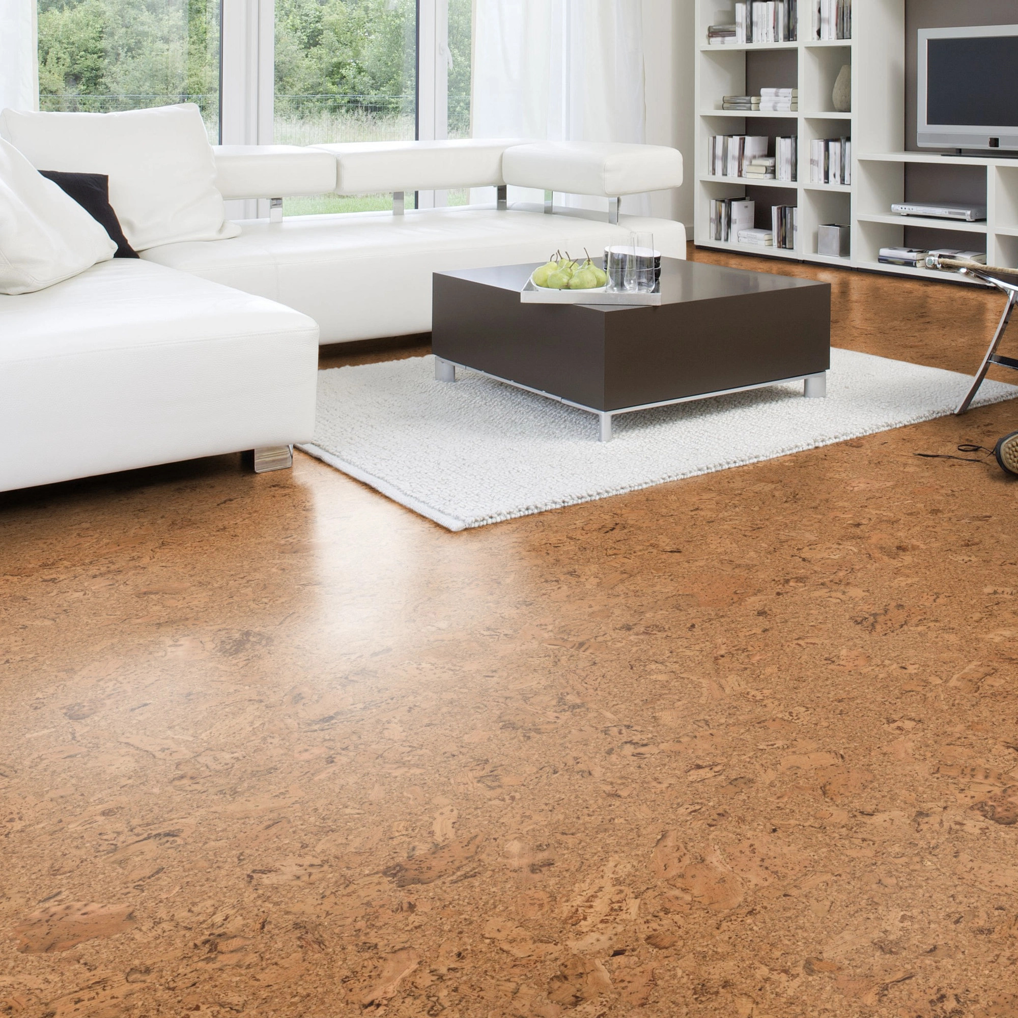 Milieubild Modernes Wohnzimmer mit Wohnlandschaft - Wicanders Wise HDF Klick-Korkboden cork Essence Originals Shell Milieubild Modernes Wohnzimmer mit Wohnlandschaft - Wicanders Wise 80002239