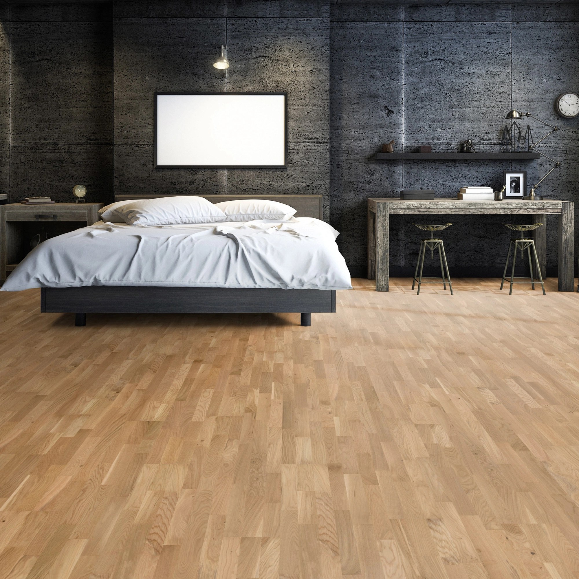 Milieubild Großzügiges Schafzimmer mit Steinwand - Friends by ter Hürne Parkett Eiche Grace Milieubild Großzügiges Schafzimmer mit Steinwand - Friends by ter Hürne 1188312453