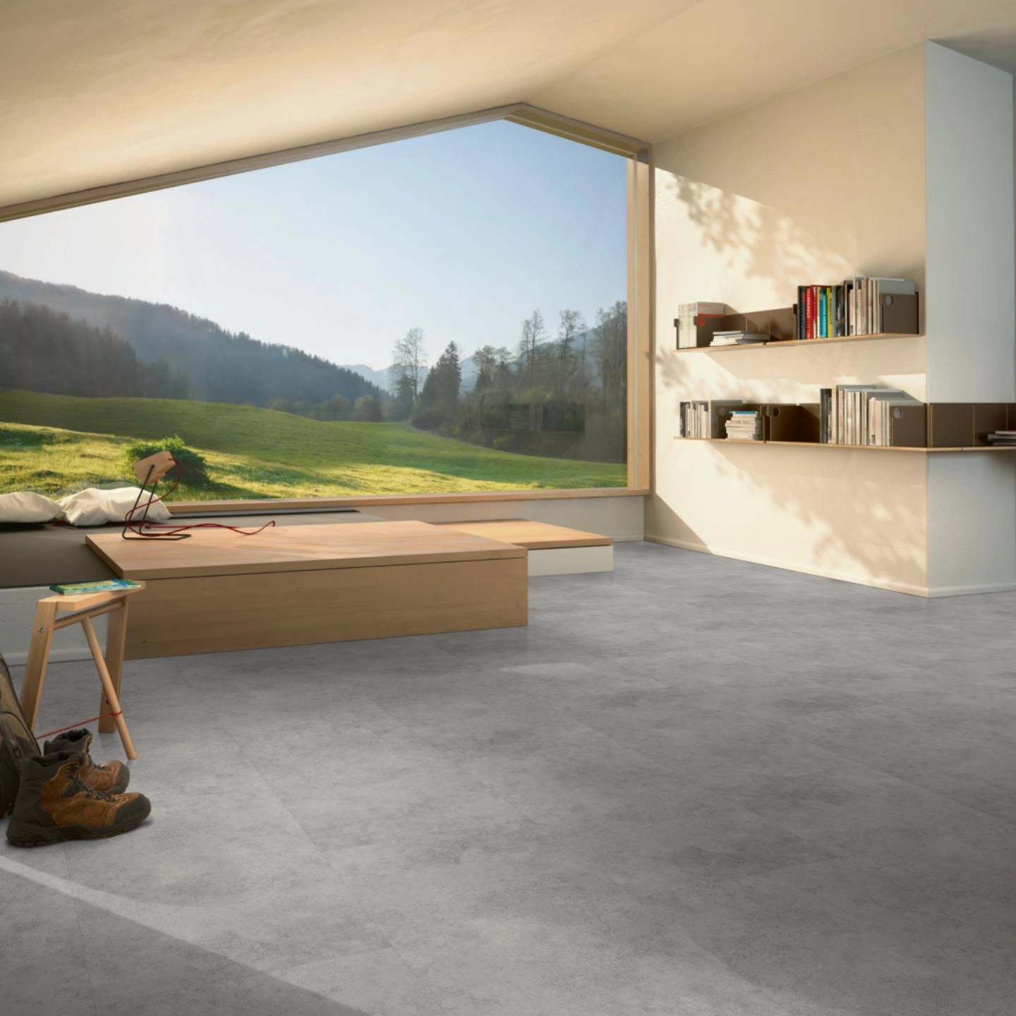 Milieubild Moderne Hütte mit Blick in die Natur - Parador Klebe-Vinyl Trendtime 5 Dryback Beton grau Milieubild Moderne Hütte mit Blick in die Natur - Parador 1750853