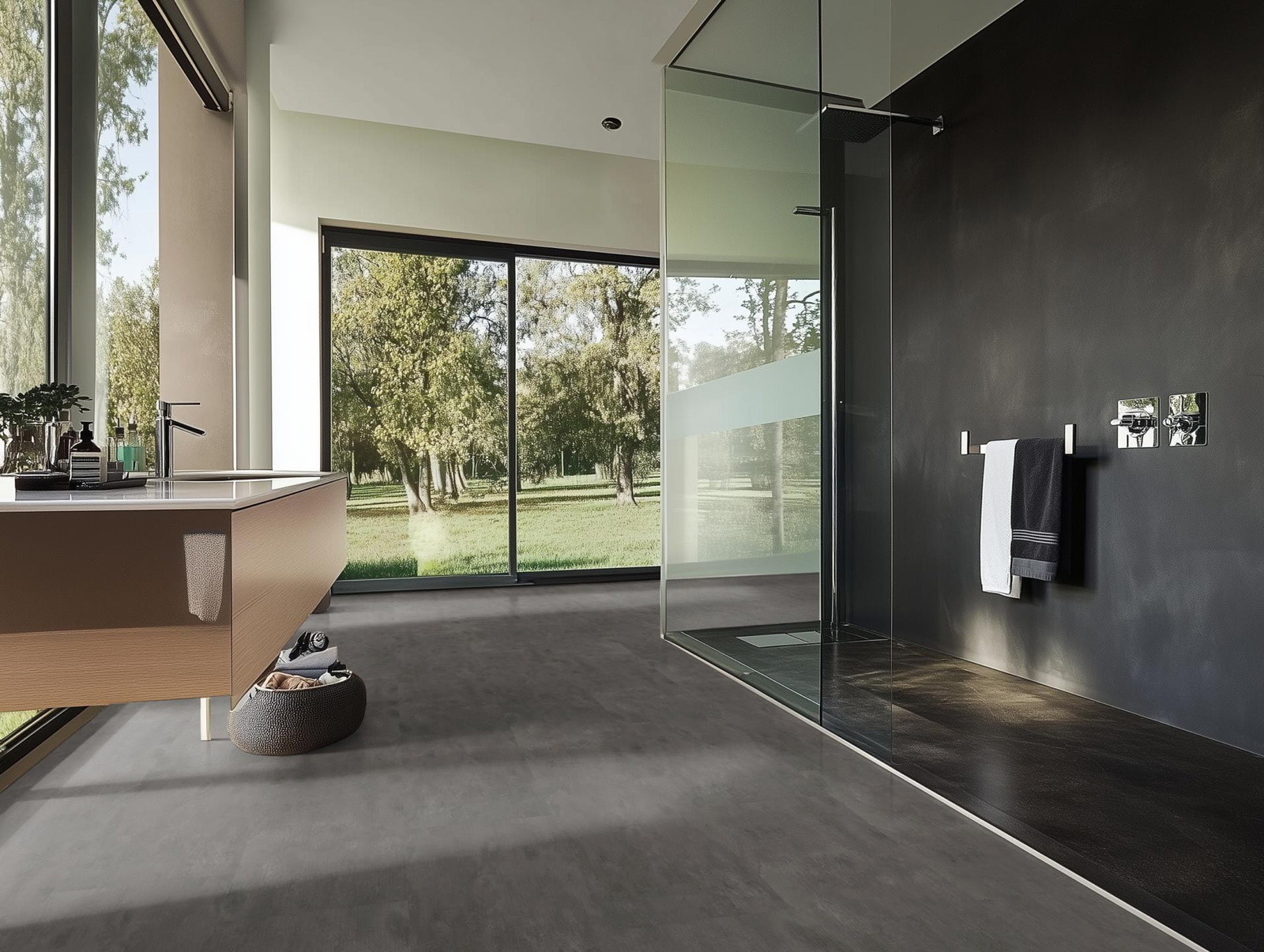 Milieubild Modernes Badezimmer mit bodentiefer Dusche - nexflor NXF-51030-002
