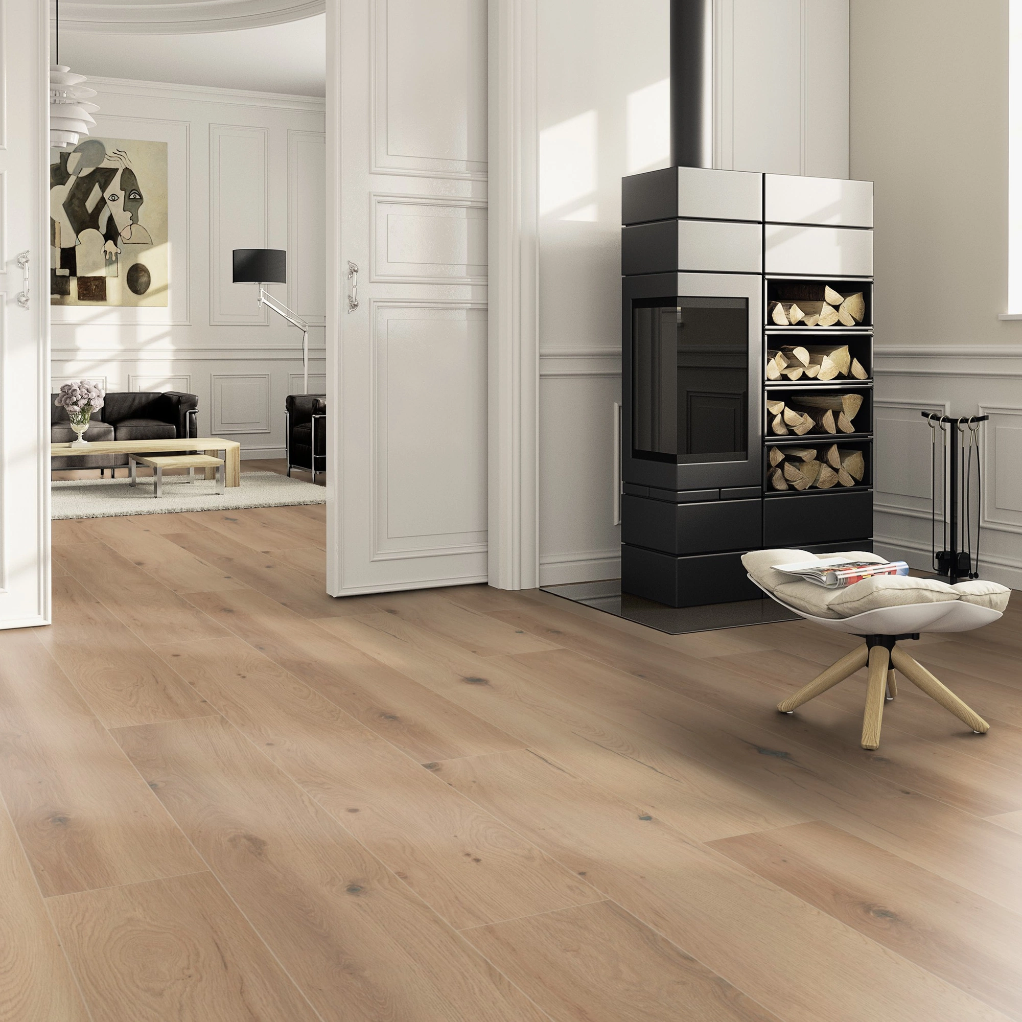 Milieubild Wohnzimmer im Landhaus-Stil mit Kamin - ter Hürne HDF Klick-Designboden Dureco Silent Grand Edition Eiche Palau Milieubild Wohnzimmer im Landhaus-Stil mit Kamin - ter Hürne 1101330008
