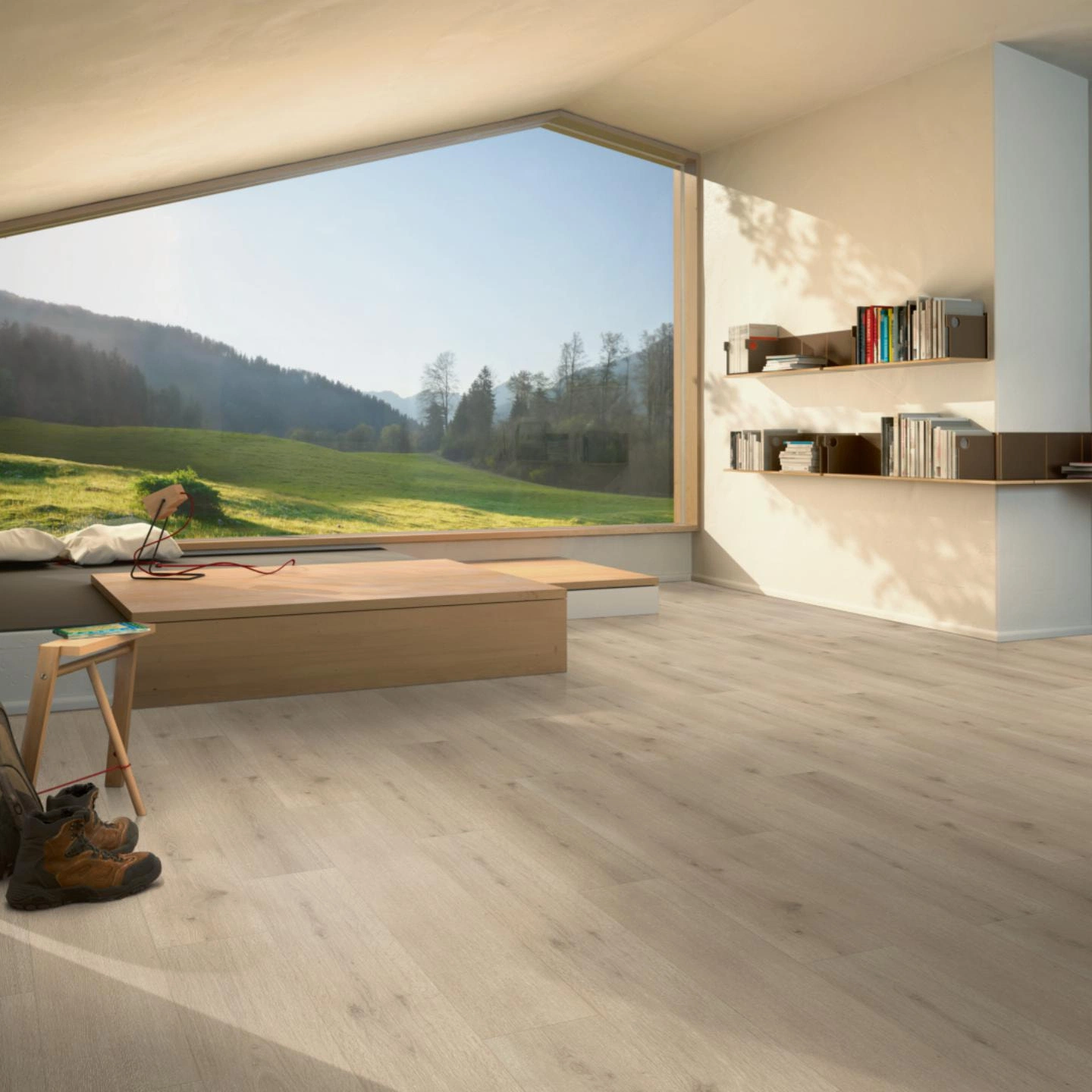 Milieubild Moderne Hütte mit Blick in die Natur - Parador HDF Klick-Designboden Modular ONE Eiche Urban hell Milieubild Moderne Hütte mit Blick in die Natur - Parador 1730769