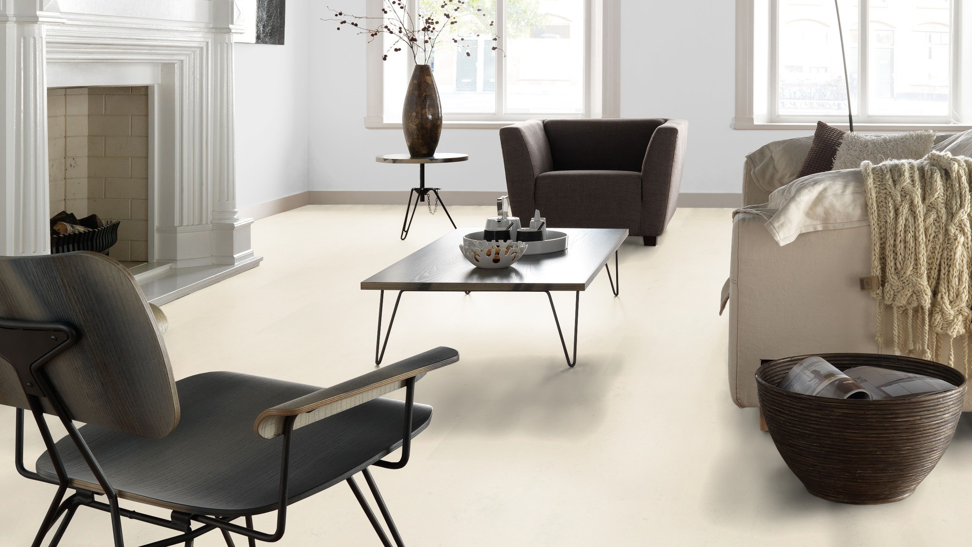 Milieubild Altbau-Wohnzimmer mit Kamin - Forbo Flooring Marmoleum Click Moon Milieubild Altbau-Wohnzimmer mit Kamin - Forbo Flooring 176470