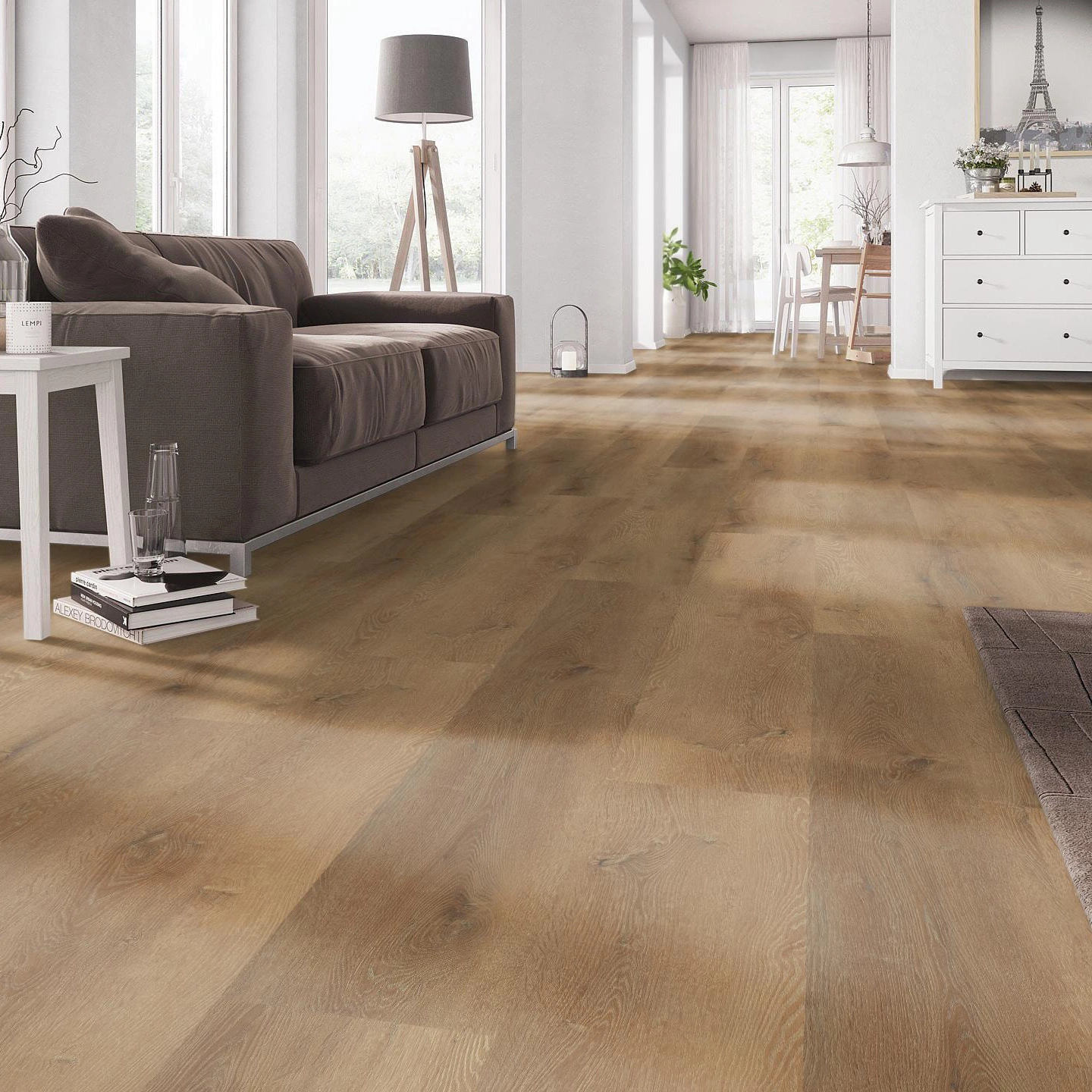 Milieubild Wohnzimmer mit Couch - nexflor Rigid Klick-Vinyl Helios Click Collection Pylos Oak Milieubild Wohnzimmer mit Couch - nexflor NXF-20030-008
