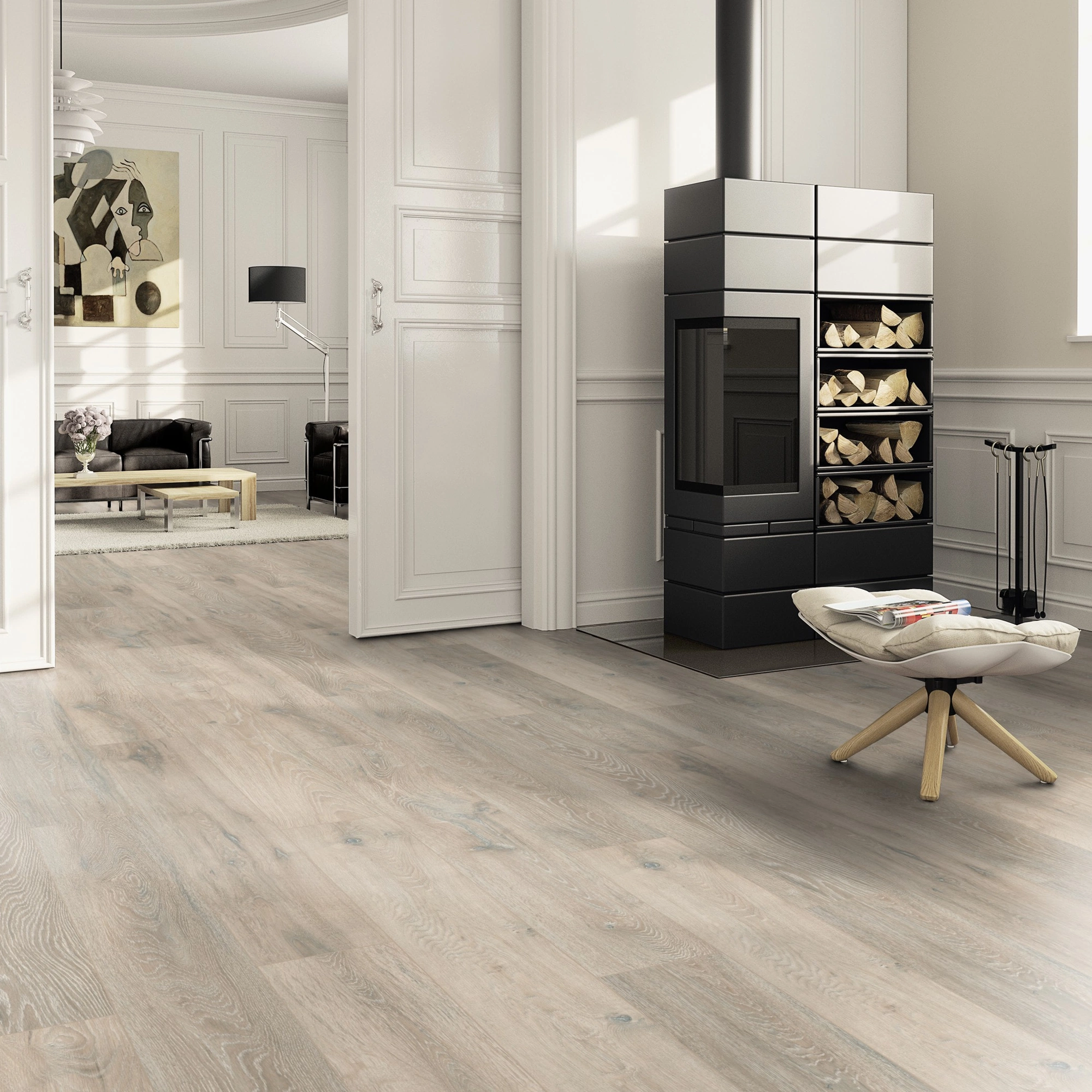 Milieubild Wohnzimmer im Landhaus-Stil mit Kamin - ter Hürne Klick-Designboden Dureco Strong Classic Edition Eiche Fiji Milieubild Wohnzimmer im Landhaus-Stil mit Kamin - ter Hürne 1101260047