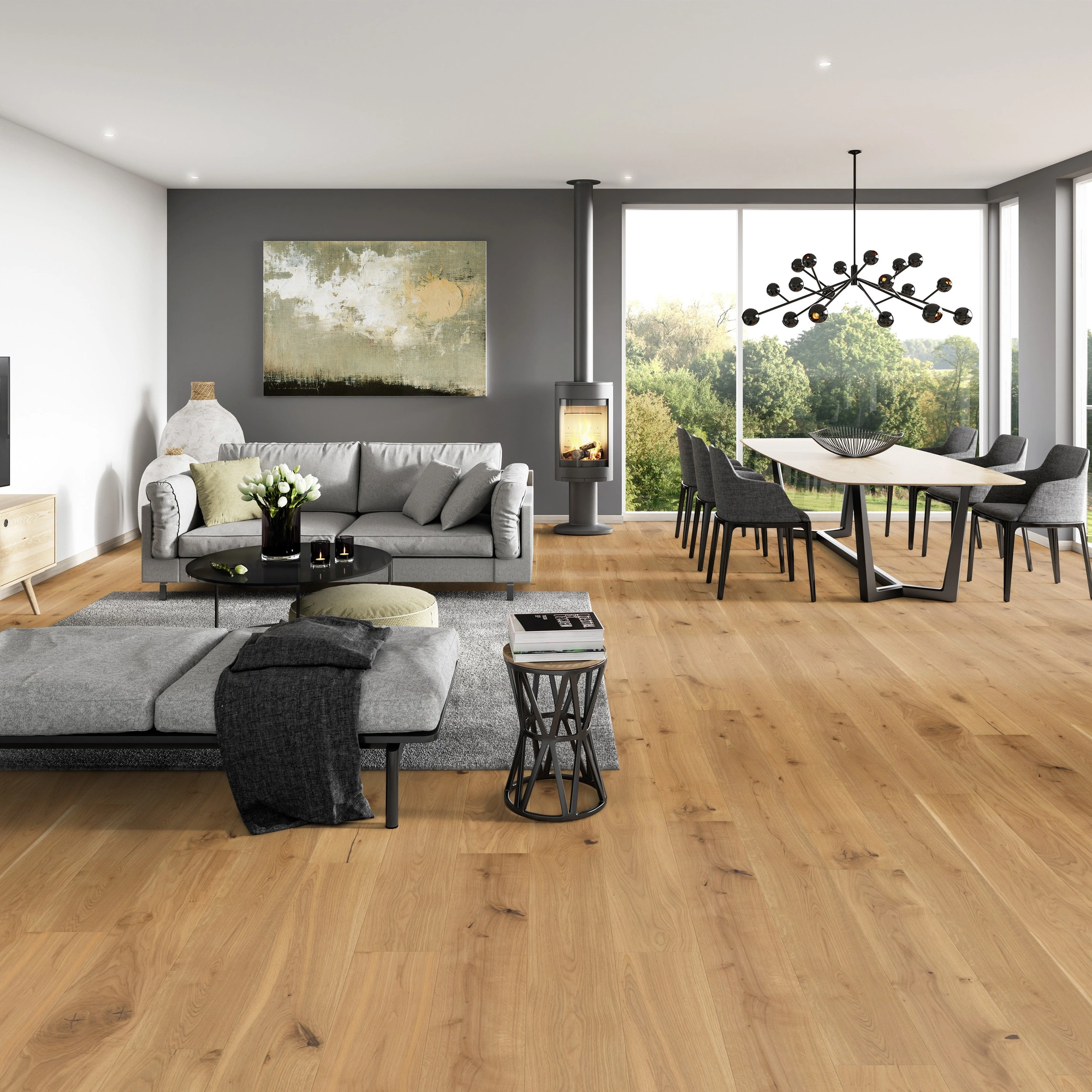 Milieubild Modernes Wohnzimmer mit Essbereich - ter Hürne Parkett Light Collection OLIO Eiche Mendoza Milieubild Modernes Wohnzimmer mit Essbereich - ter Hürne 1101312802