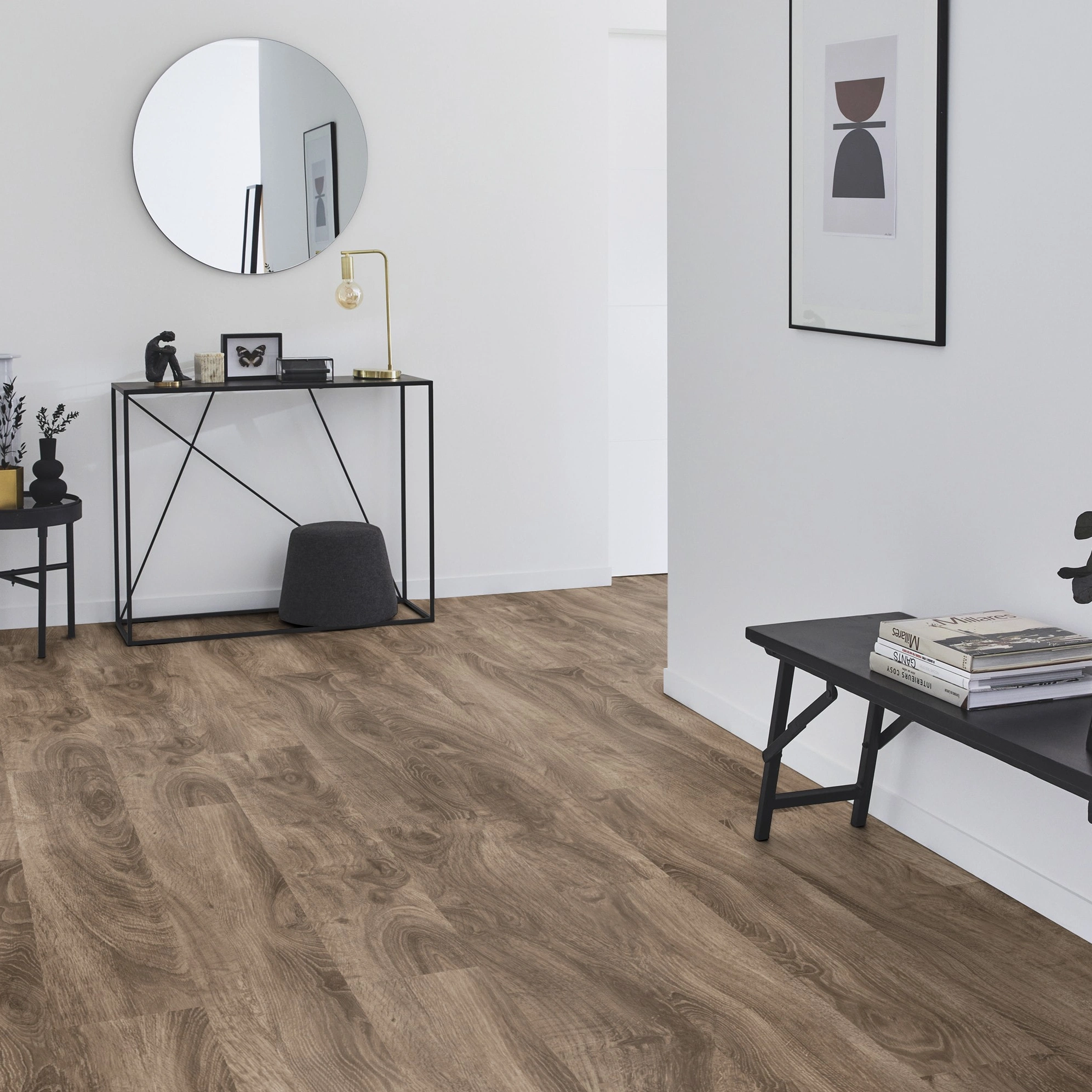 Milieubild Flur mit Sideboard und Spiegel - Tarkett Klebe-Vinyl iD Inspiration 30 CLASSICS English Oak Brown Milieubild Flur mit Sideboard und Spiegel - Tarkett 24524009