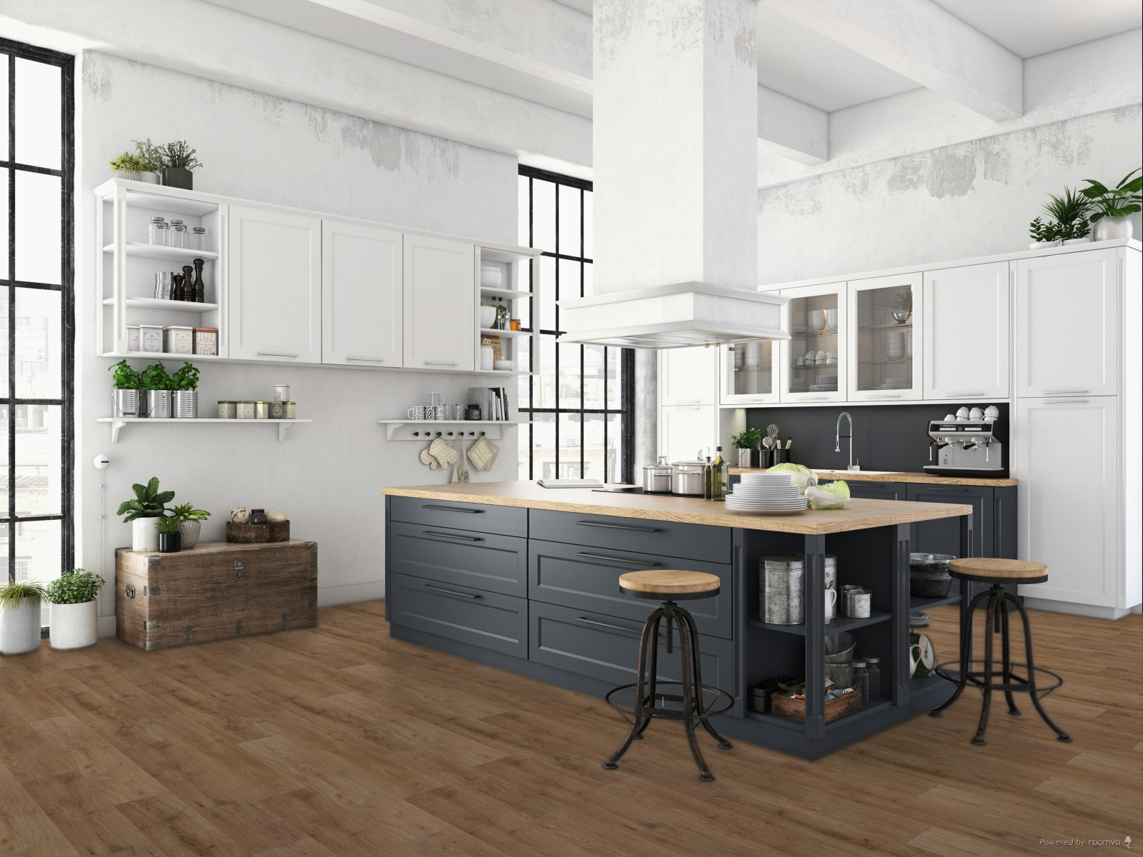 Milieubild Küche mit Küchenblock im englischen Stil - BerryAlloc Klebe-Vinyl Zenn Gluedown 30 Porto Milieubild Küche mit Küchenblock im englischen Stil - BerryAlloc 60002222