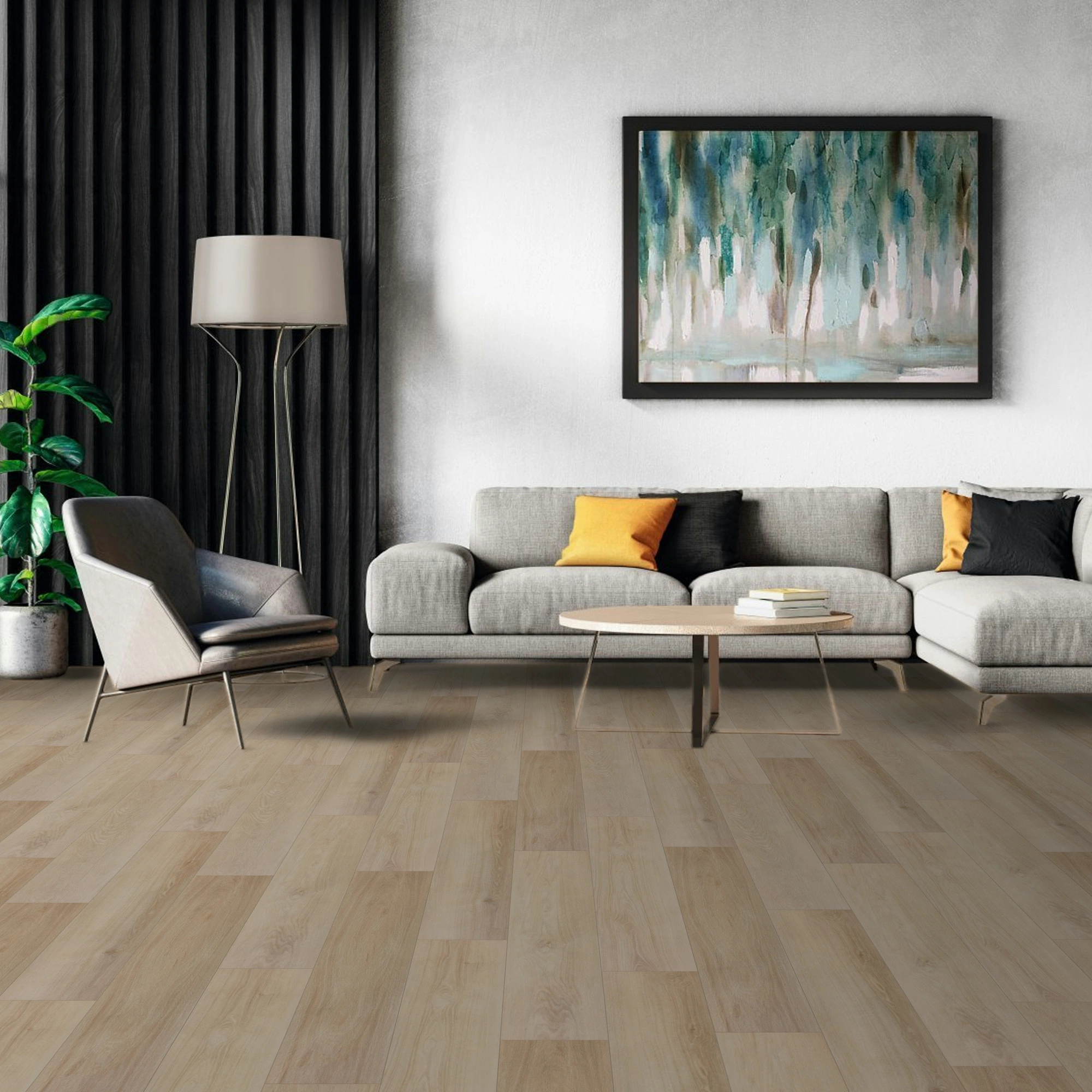 Milieubild Modernes Wohnzimmer mit Sessel und Sofa - BerryAlloc Klebe-Vinyl Zenn Gluedown 55 Sorrento Milieubild Modernes Wohnzimmer mit Sessel und Sofa - BerryAlloc 60002250