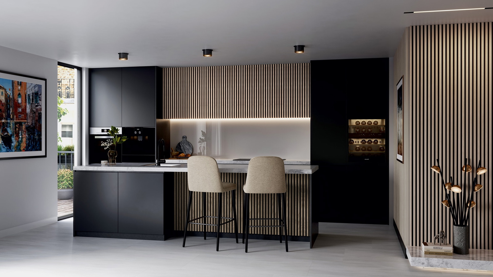 ter Hürne Akustikpaneel SilentDesign 3-Side Collection Eiche Moldau Fineline Natur-Geölt Weiß 2.400mm