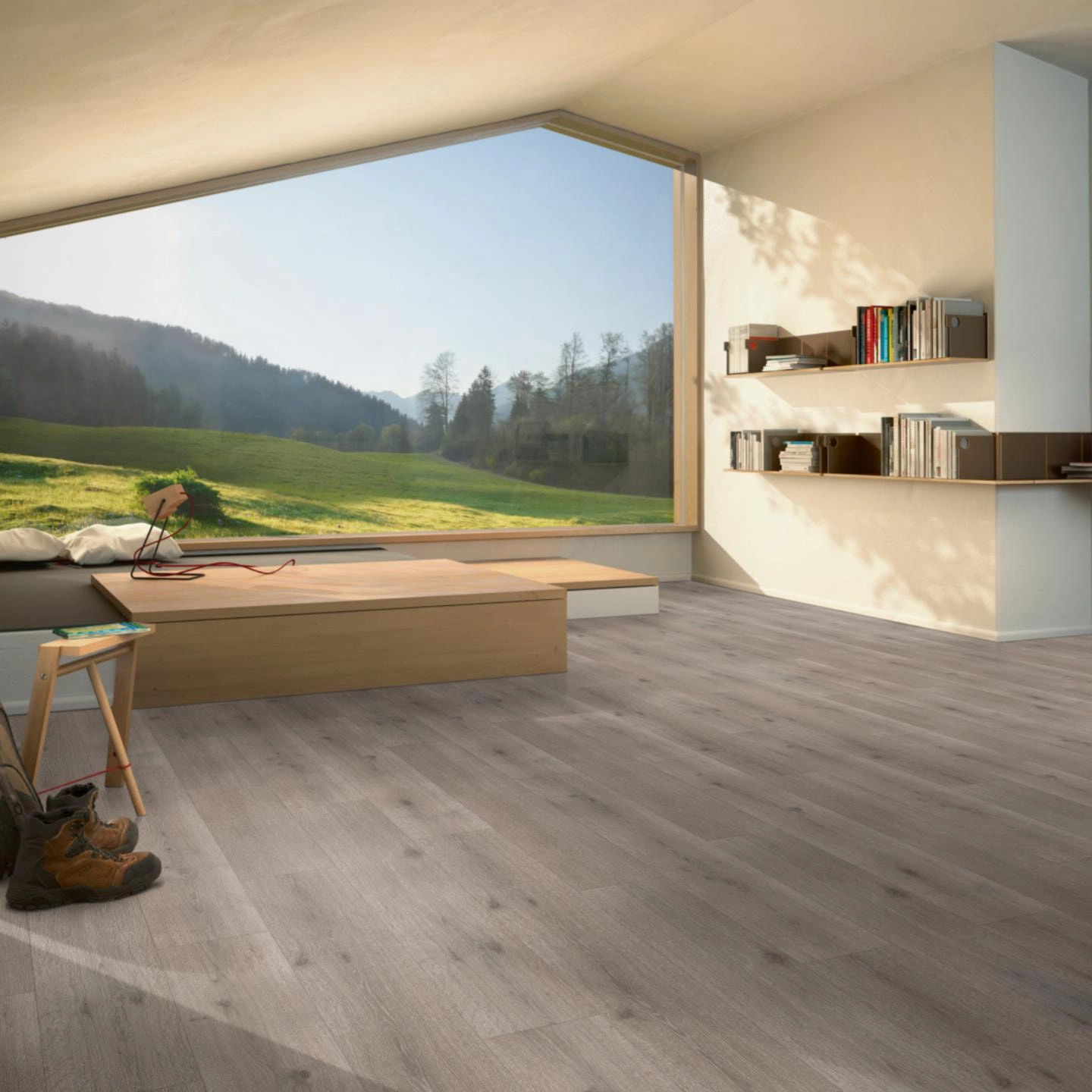 Milieubild Moderne Hütte mit Blick in die Natur - Parador HDF Klick-Designboden Modular ONE Eiche Urban grau Milieubild Moderne Hütte mit Blick in die Natur - Parador 1730771