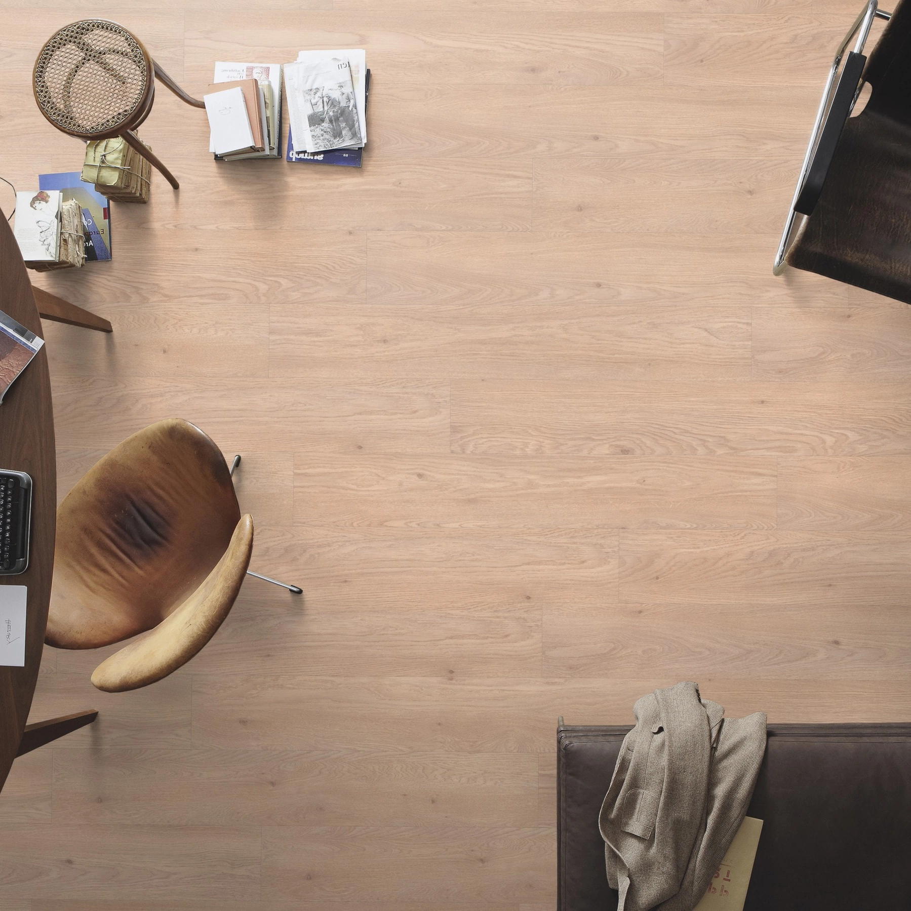 Milieubild Büro mit ovalem Tisch - Draufsicht - MEISTER Laminat LD 55 Fairview Oak Milieubild Büro mit ovalem Tisch - Draufsicht - MEISTER 600015-1288198-07015