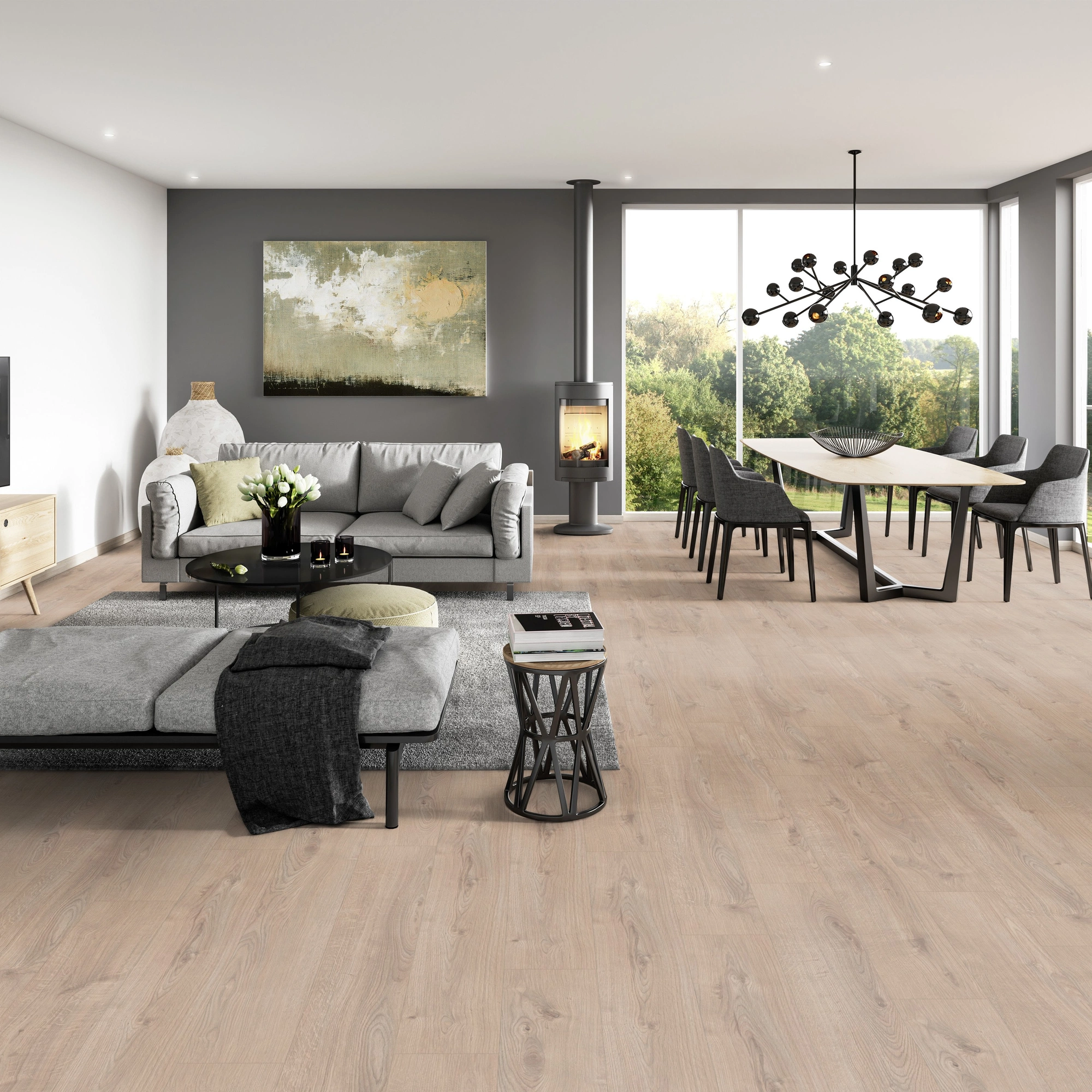 Milieubild Modernes Wohnzimmer mit Essbereich - ter Hürne Laminat Classic Edition Eiche Rock Cafe Milieubild Modernes Wohnzimmer mit Essbereich - ter Hürne 1101021837