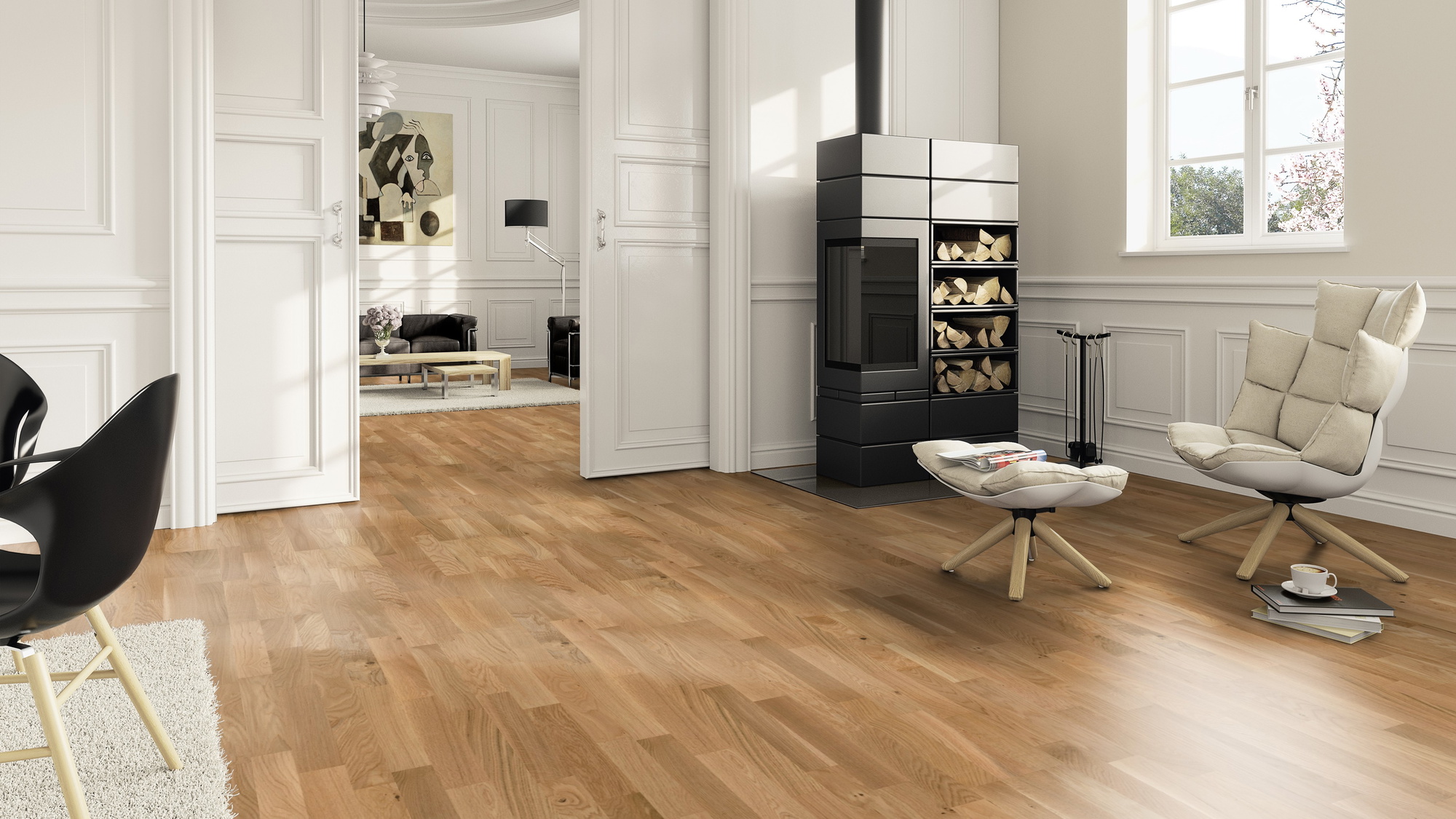 Milieubild Wohnzimmer im Landhaus-Stil mit Kamin - ter Hürne Parkett Tailored Collection Eiche Malbec Milieubild Wohnzimmer im Landhaus-Stil mit Kamin - ter Hürne 1101312513