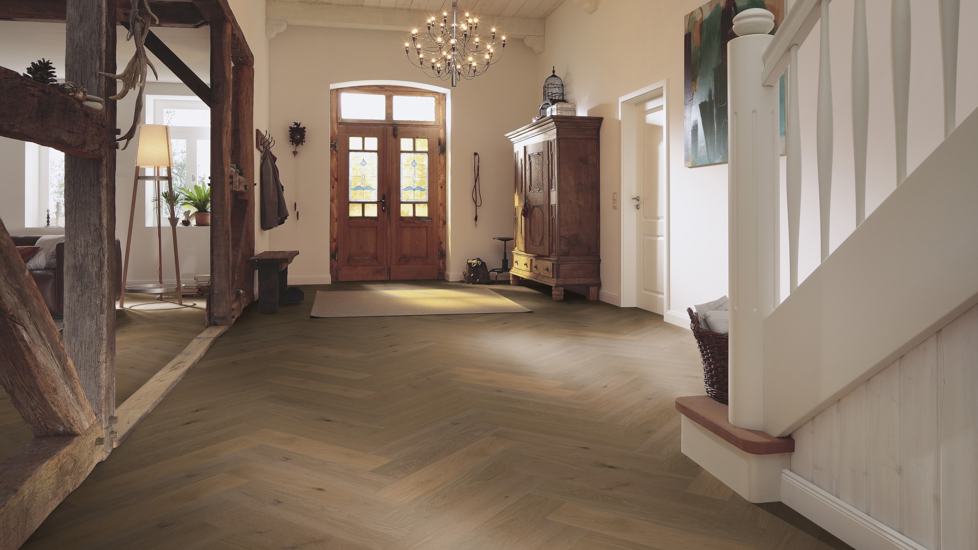 Milieubild Eingangsbereich mit Flur im Landhaus-Stil - MEISTER Holzboden HS 500 Lindura Eiche classic greige Milieubild Eingangsbereich mit Flur im Landhaus-Stil - MEISTER 500010-0700140-08931
