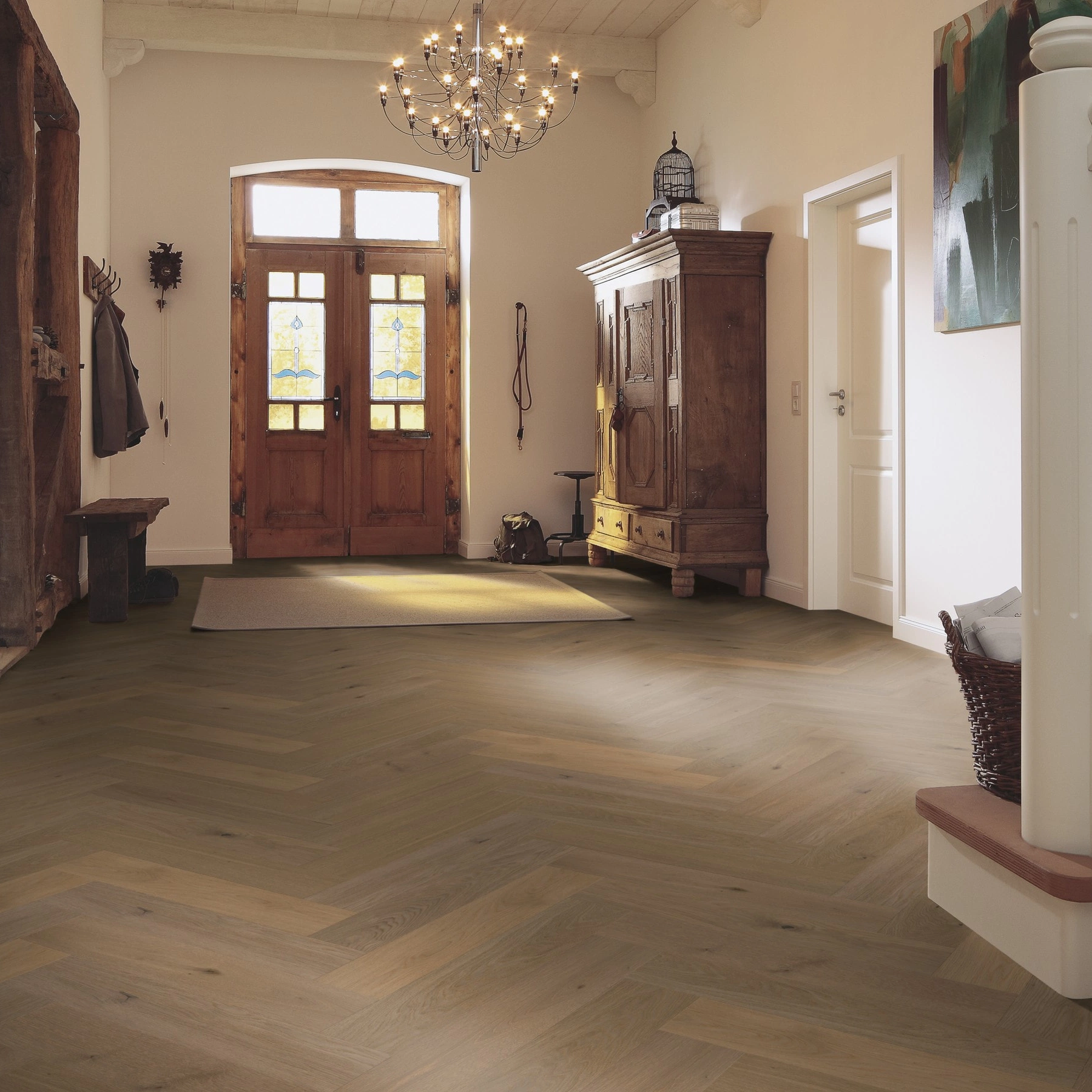 Milieubild Eingangsbereich mit Flur im Landhaus-Stil - MEISTER Holzboden HS 500 Lindura Eiche classic greige Milieubild Eingangsbereich mit Flur im Landhaus-Stil - MEISTER 500010-0700140-08931