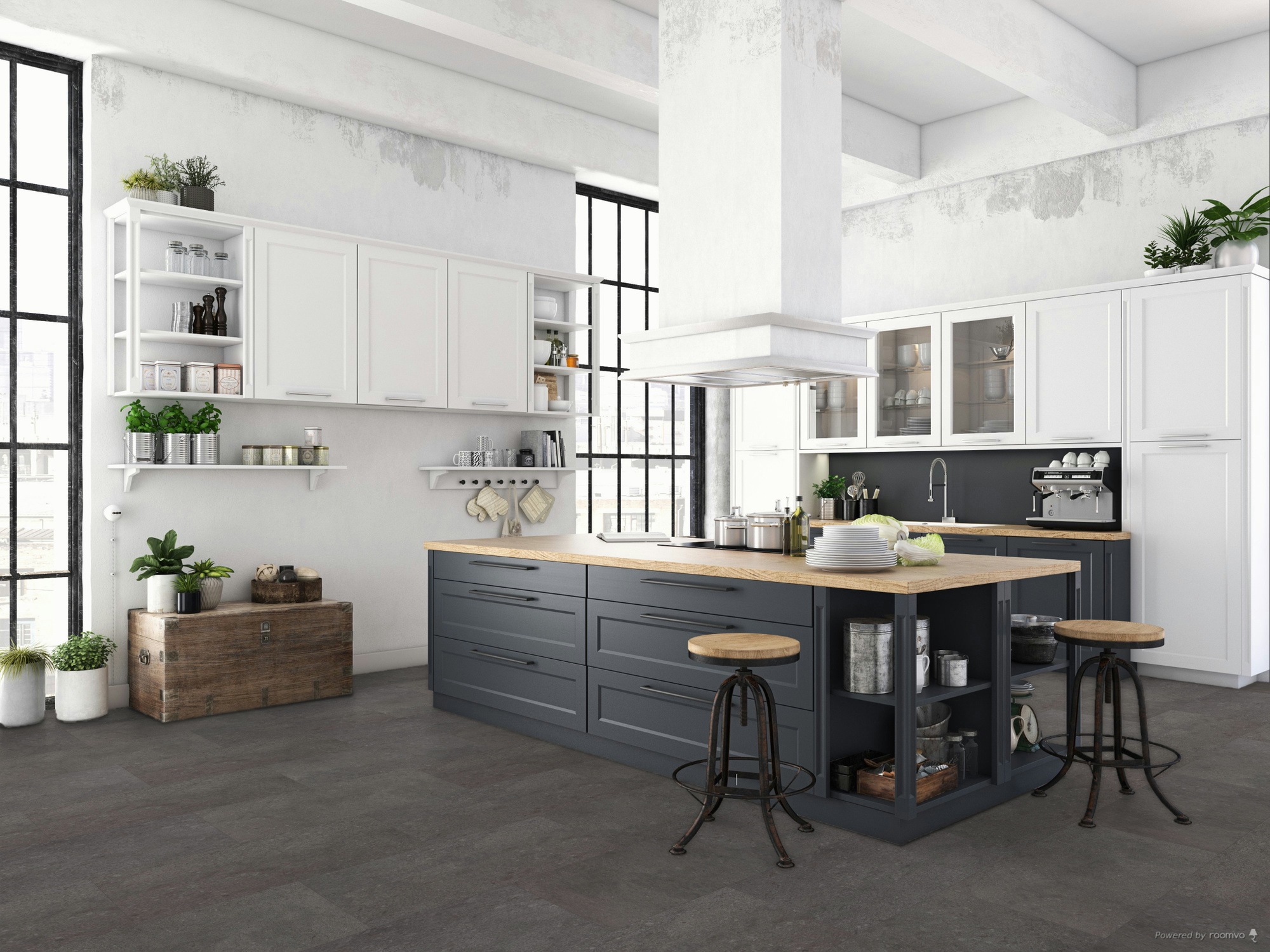 Milieubild Küche mit Küchenblock im englischen Stil - BerryAlloc Klebe-Vinyl Zenn Gluedown 55 Rimini Milieubild Küche mit Küchenblock im englischen Stil - BerryAlloc 60002260