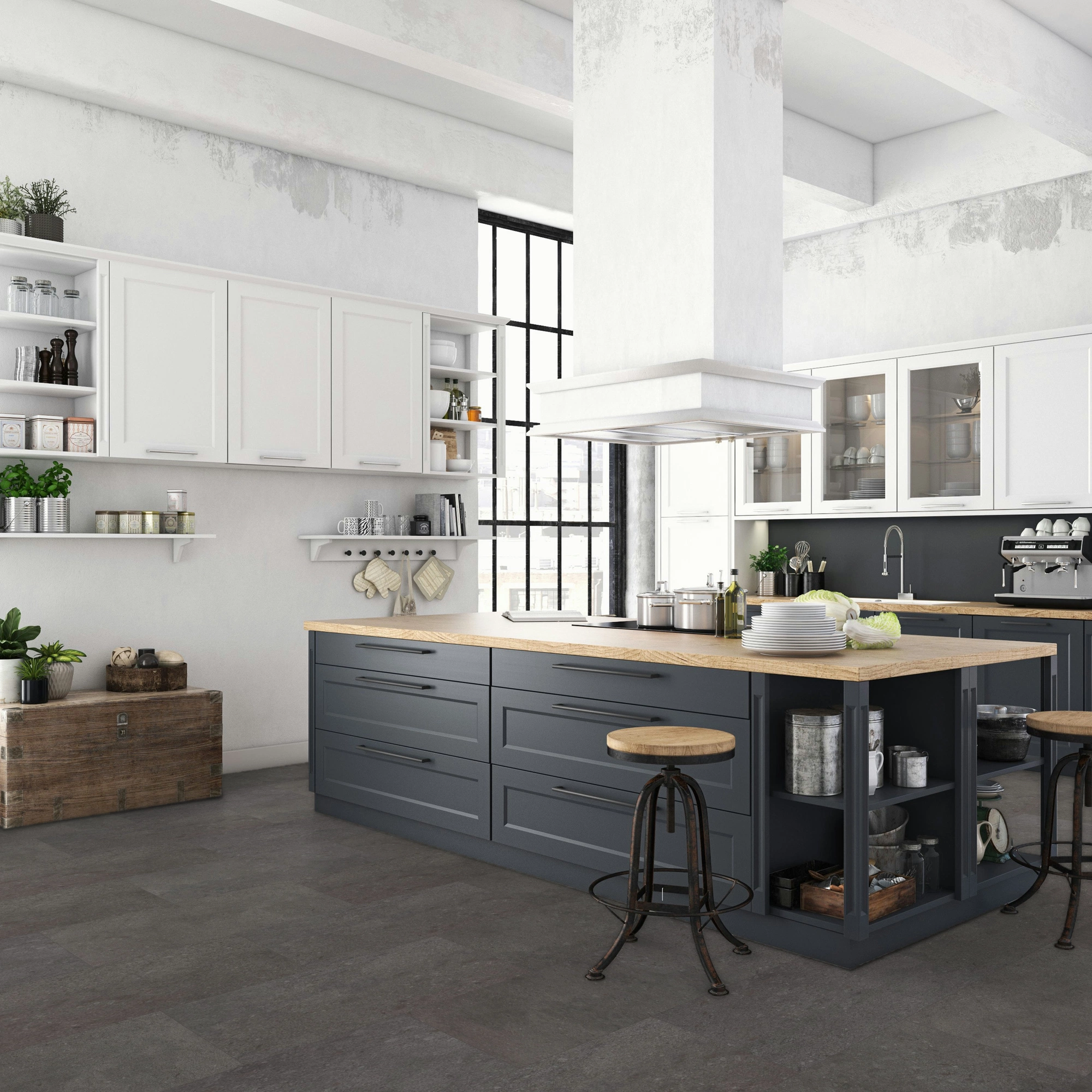 Milieubild Küche mit Küchenblock im englischen Stil - BerryAlloc Klebe-Vinyl Zenn Gluedown 55 Rimini Milieubild Küche mit Küchenblock im englischen Stil - BerryAlloc 60002260