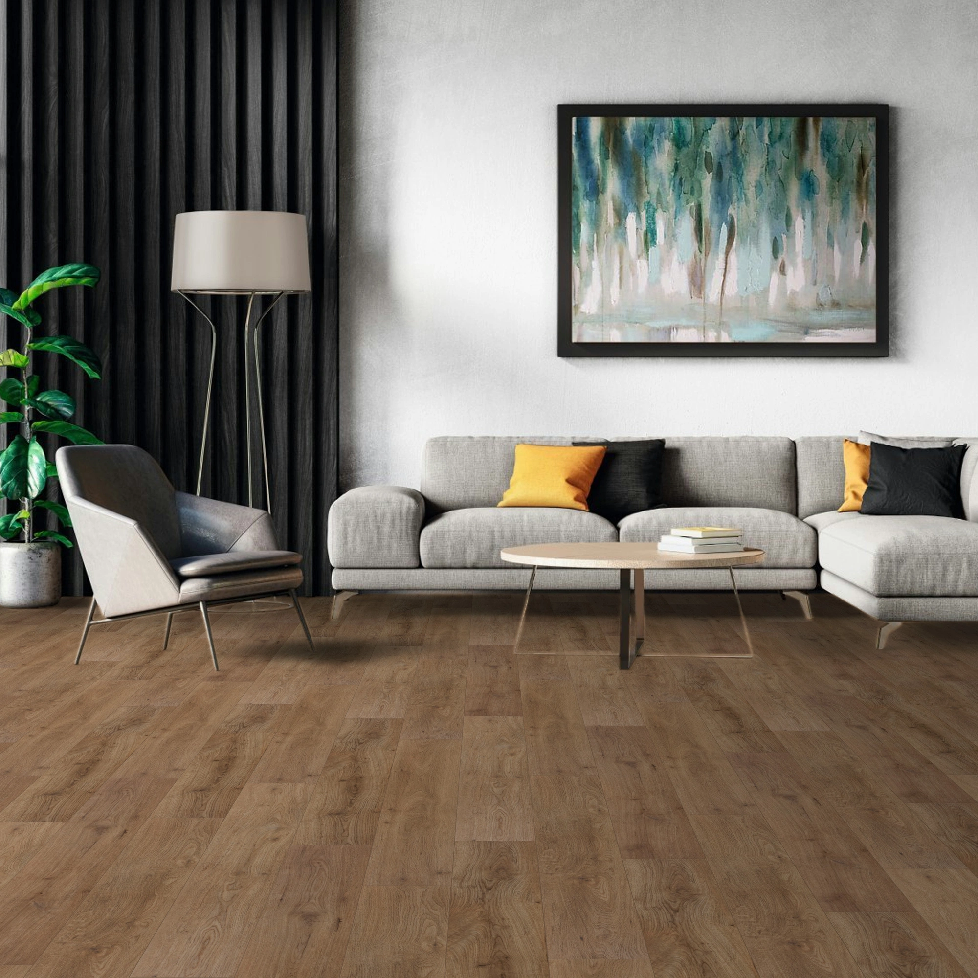 Milieubild Modernes Wohnzimmer mit Sessel und Sofa - BerryAlloc Klebe-Vinyl Zenn Gluedown 55 Porto Milieubild Modernes Wohnzimmer mit Sessel und Sofa - BerryAlloc 60002255