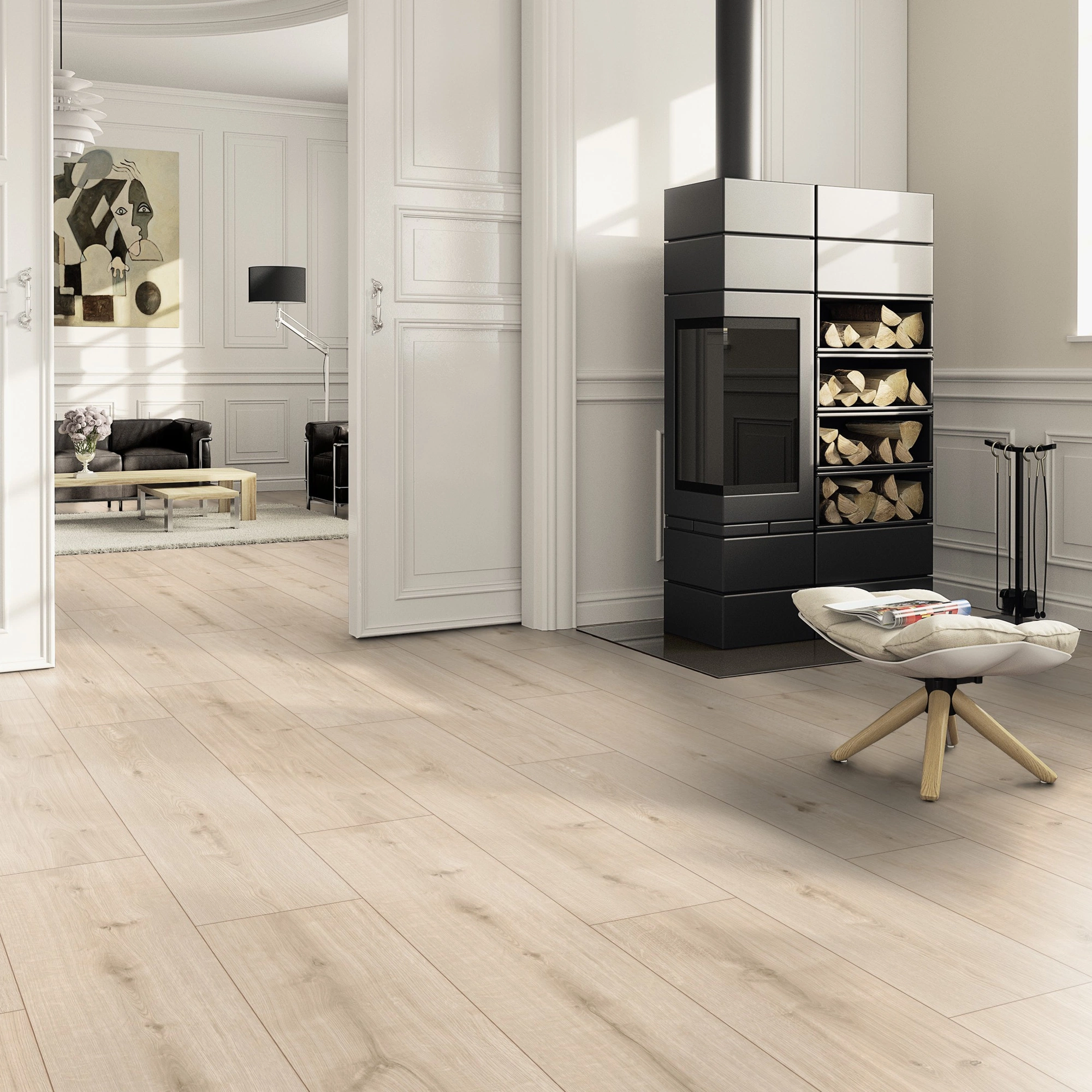 Milieubild Wohnzimmer im Landhaus-Stil mit Kamin - ter Hürne Klebe-Designboden Avatara Pro Classic Edition Eiche Deimos Milieubild Wohnzimmer im Landhaus-Stil mit Kamin - ter Hürne 1101270103