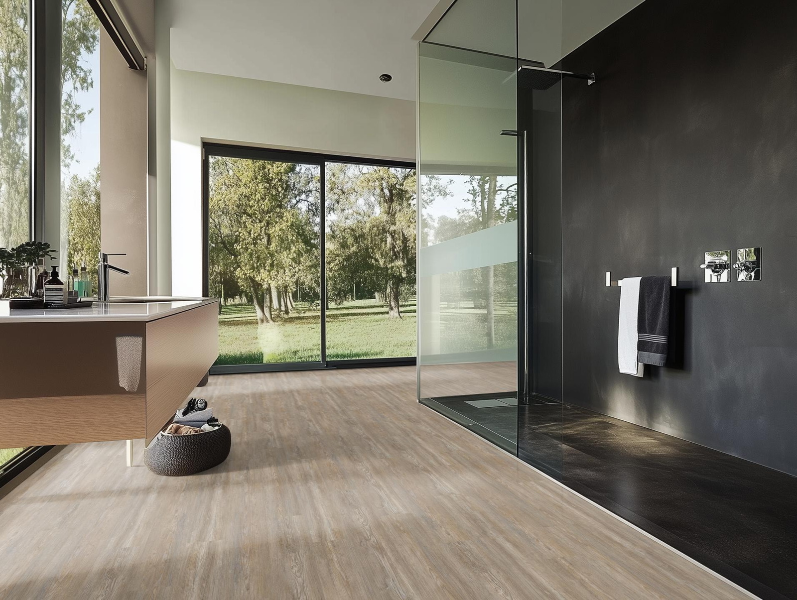 Milieubild Modernes Badezimmer mit bodentiefer Dusche - nexflor NXF-60030-005