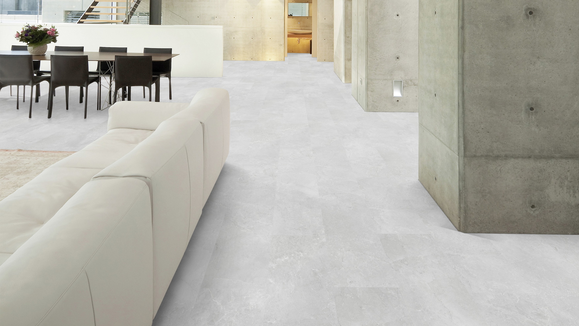 Milieubild Wohnzimmer im Loft-Stil - Wicanders Wise HDF Klick-Designboden stone Natural Minimal Stone White Milieubild Wohnzimmer im Loft-Stil - Wicanders Wise 80003893