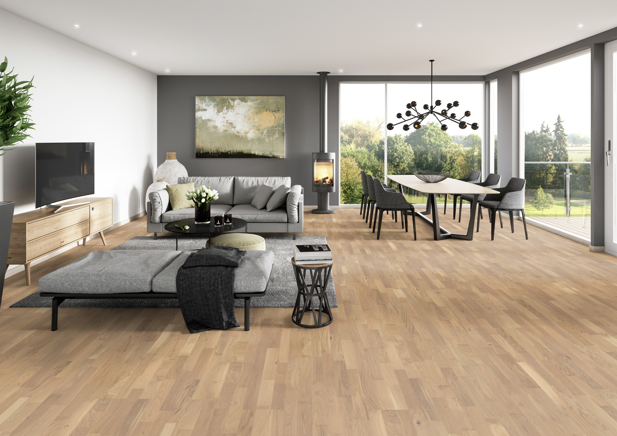 Milieubild Modernes Wohnzimmer mit Essbereich - ter Hürne Parkett Tailored Collection Eiche Kabinett Milieubild Modernes Wohnzimmer mit Essbereich - ter Hürne 1101312512
