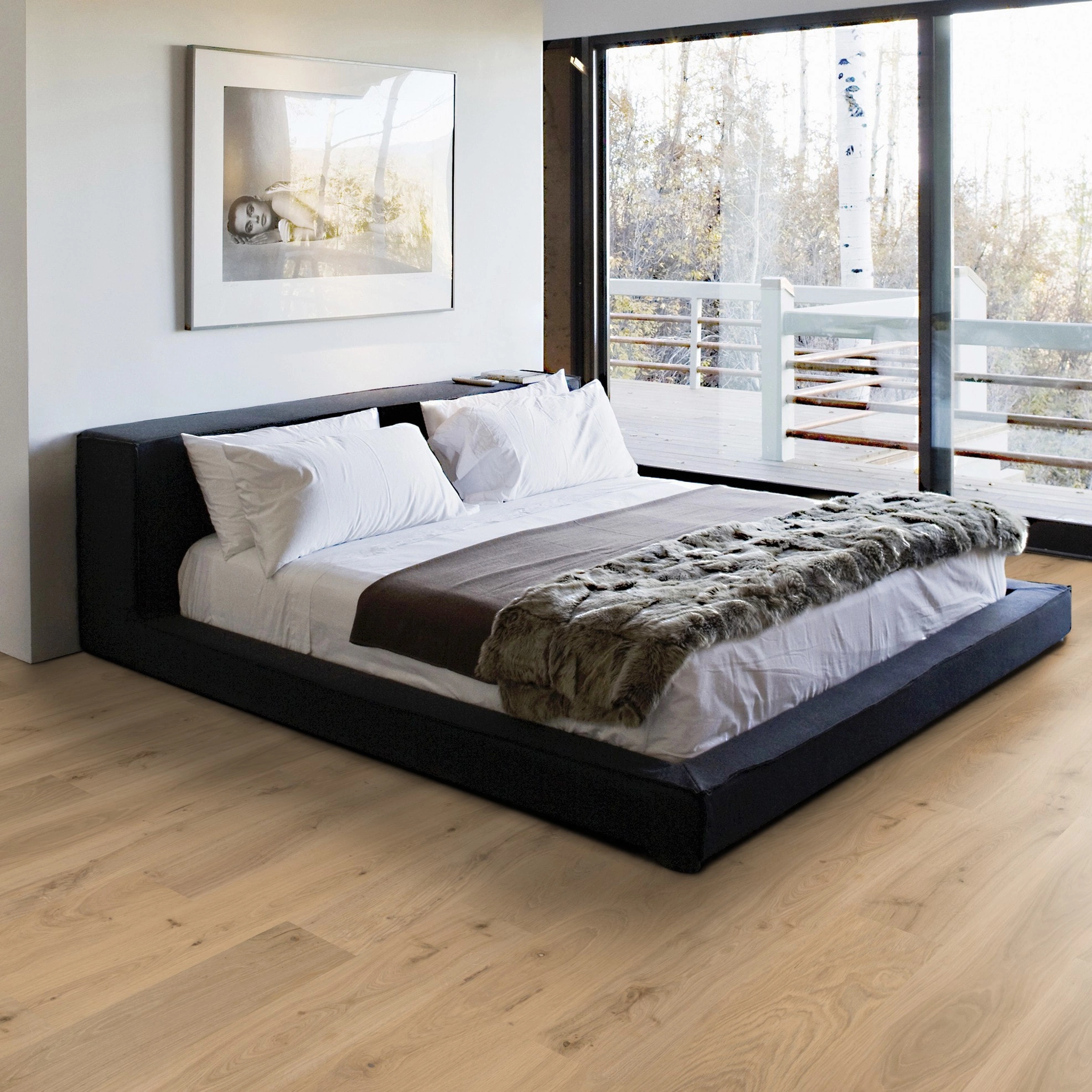 Milieubild Schlafzimmer mit Balkon - Wicanders Wise HDF Klick-Designboden wood Natural Natural Oak Almond Milieubild Schlafzimmer mit Balkon - Wicanders Wise 80003598