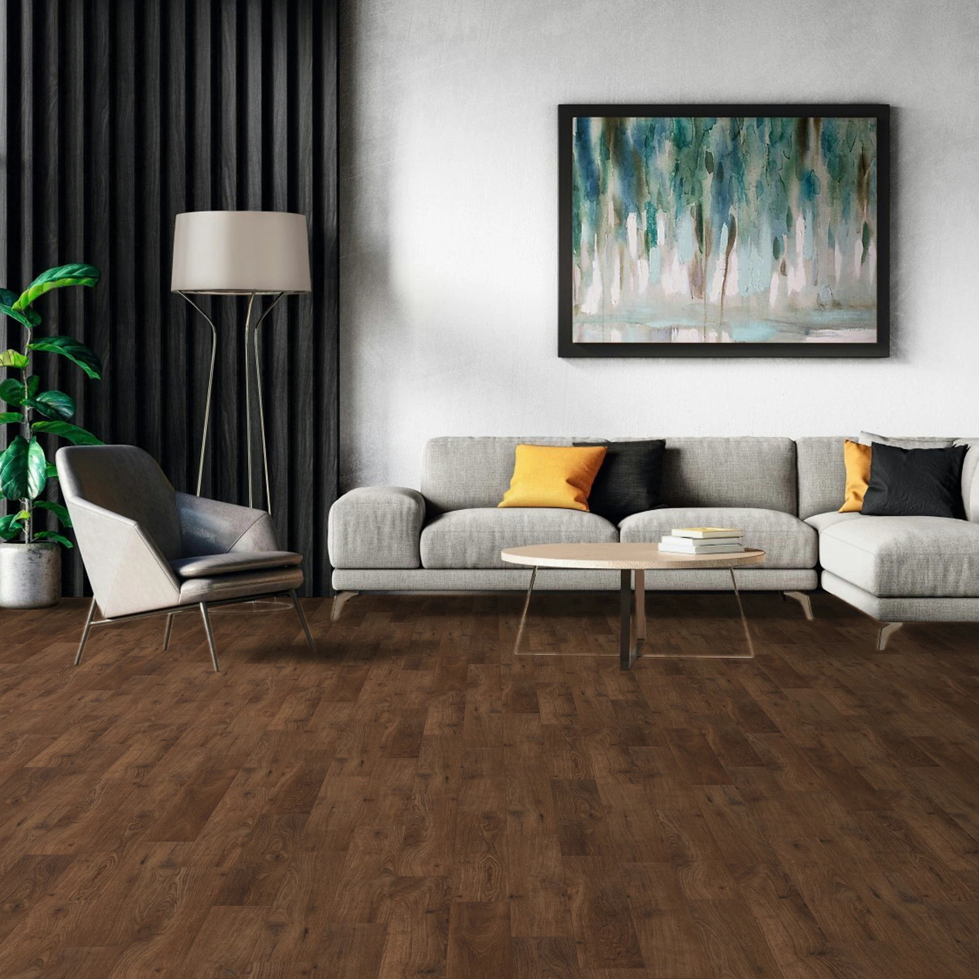 Milieubild Modernes Wohnzimmer mit Sessel und Sofa - BerryAlloc Klebe-Vinyl Zenn Gluedown 55 Herringbone Palermo Milieubild Modernes Wohnzimmer mit Sessel und Sofa - BerryAlloc 60002266