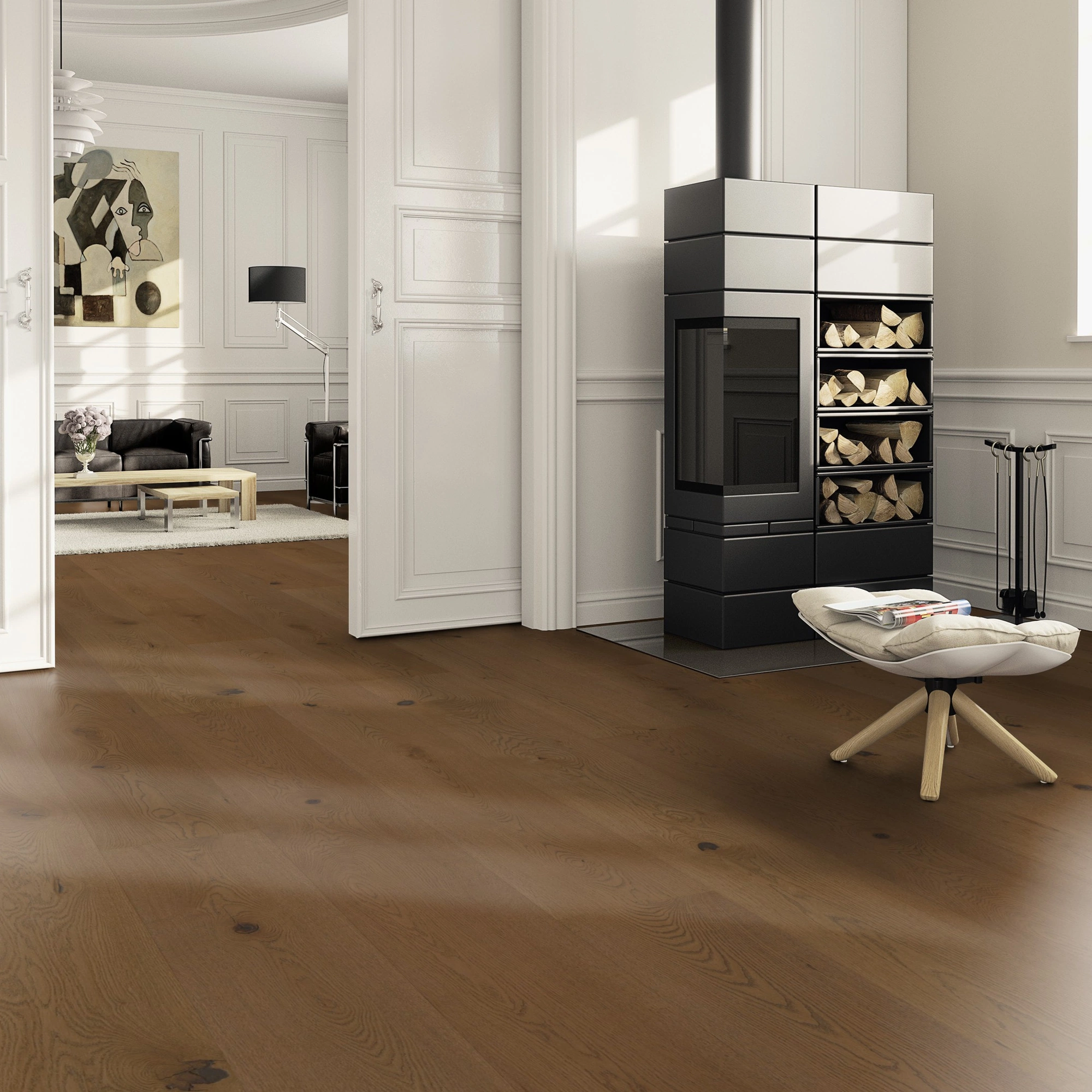 Milieubild Wohnzimmer im Landhaus-Stil mit Kamin - ter Hürne Holzboden Hywood EVO Noblesse Collection Eiche Reivo Milieubild Wohnzimmer im Landhaus-Stil mit Kamin - ter Hürne 1101281113