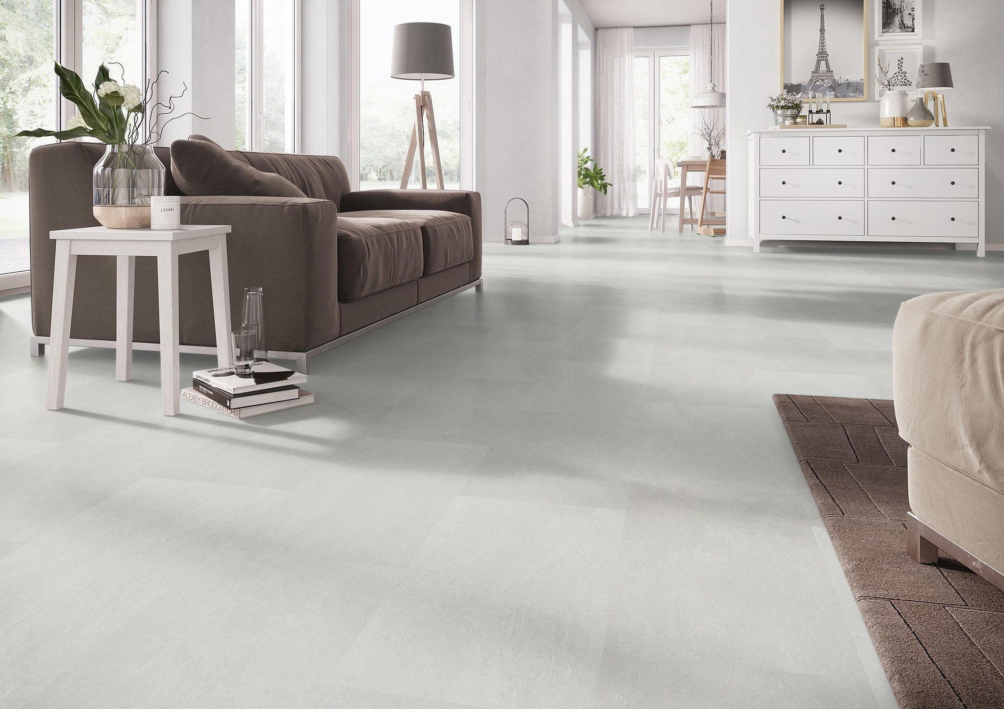 Milieubild Wohnzimmer mit Couch - nexflor Rigid Klick-Vinyl Oreios Click Collection Oros Milieubild Wohnzimmer mit Couch - nexflor NXF-62030-001