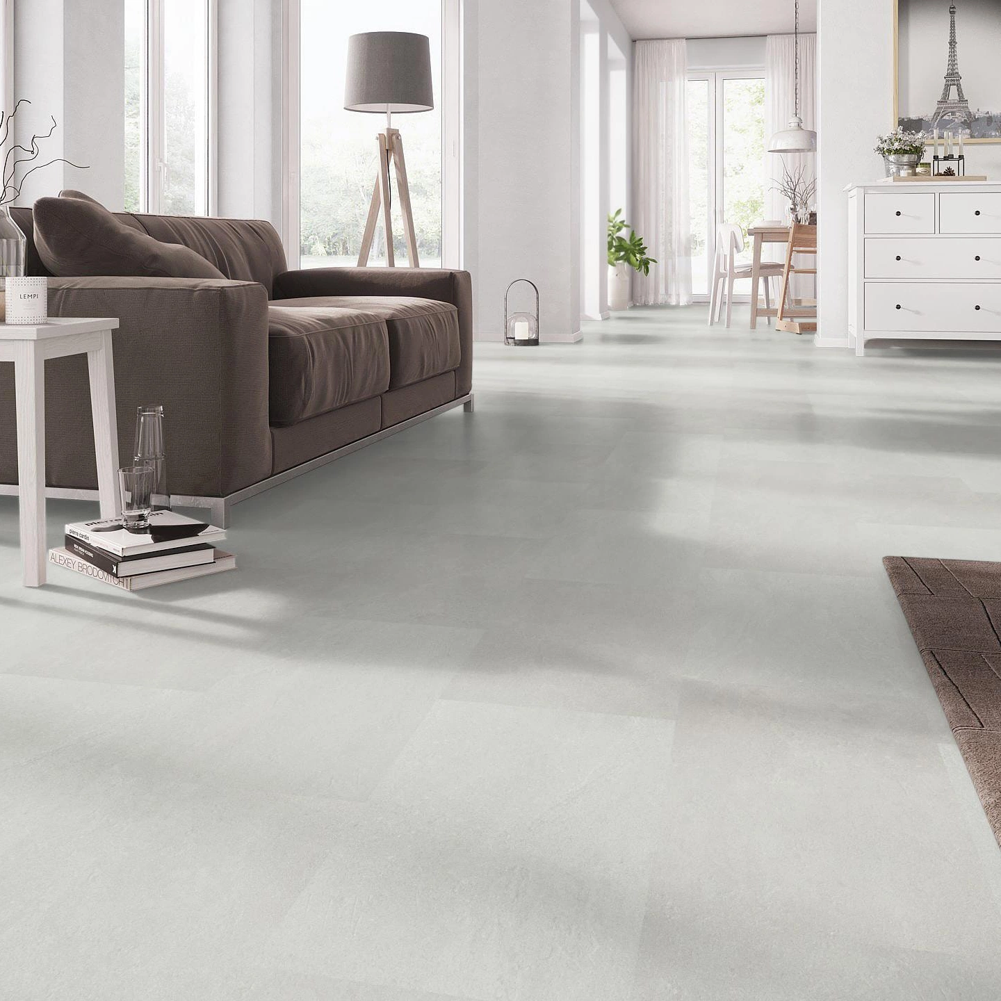 Milieubild Wohnzimmer mit Couch - nexflor Rigid Klick-Vinyl Oreios Click Collection Oros Milieubild Wohnzimmer mit Couch - nexflor NXF-62030-001