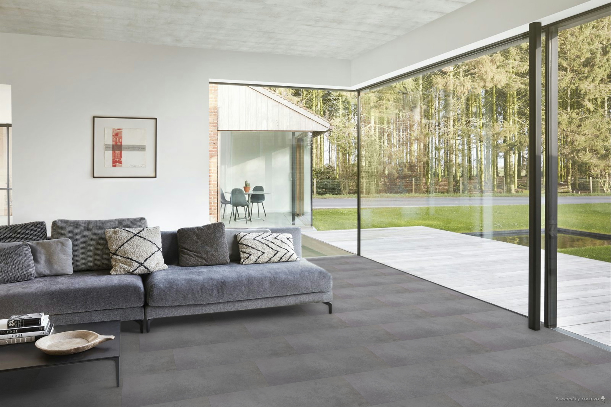 Milieubild Modernes Wohnzimmer mit Fensterfront - BerryAlloc Klebe-Vinyl Zenn Gluedown 55 Fuji Milieubild Modernes Wohnzimmer mit Fensterfront - BerryAlloc 60002261