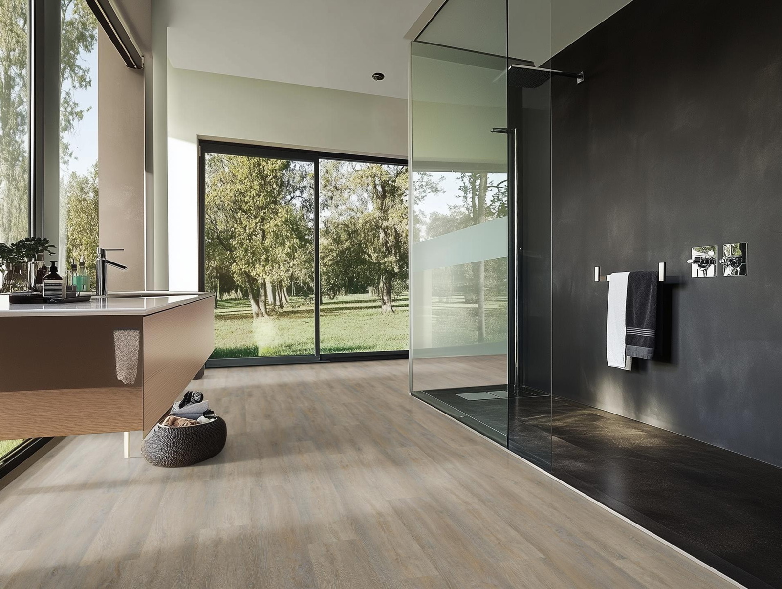 Milieubild Modernes Badezimmer mit bodentiefer Dusche - nexflor NXF-20030-006