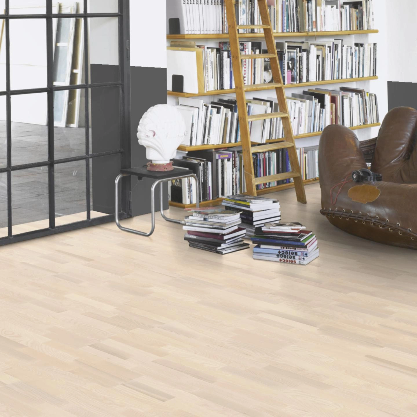 Milieubild Modernes Wohnzimmer mit Atelier - Parador Parkett Classic 3060 Esche matt weiß Milieubild Modernes Wohnzimmer mit Atelier - Parador 1270338