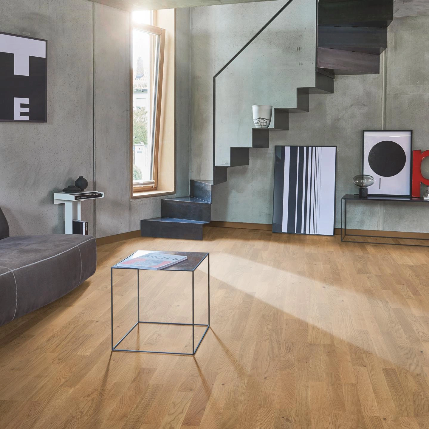Milieubild Wohnzimmer im modernen Loft-Stil - Parador Parkett Basic 11-5 Eiche astig Milieubild Wohnzimmer im modernen Loft-Stil - Parador 1518245
