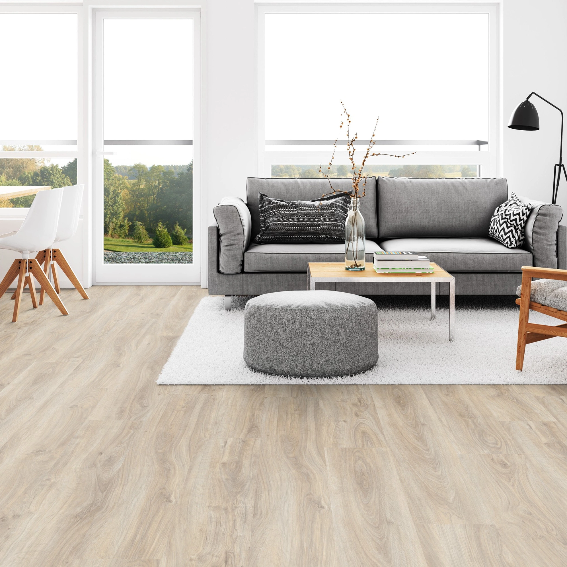 Milieubild Wohnzimmer mit Esszimmer - Tarkett Klebe-Vinyl iD Inspiration 30 CLASSICS English Oak Grege Milieubild Wohnzimmer mit Esszimmer - Tarkett 24524012