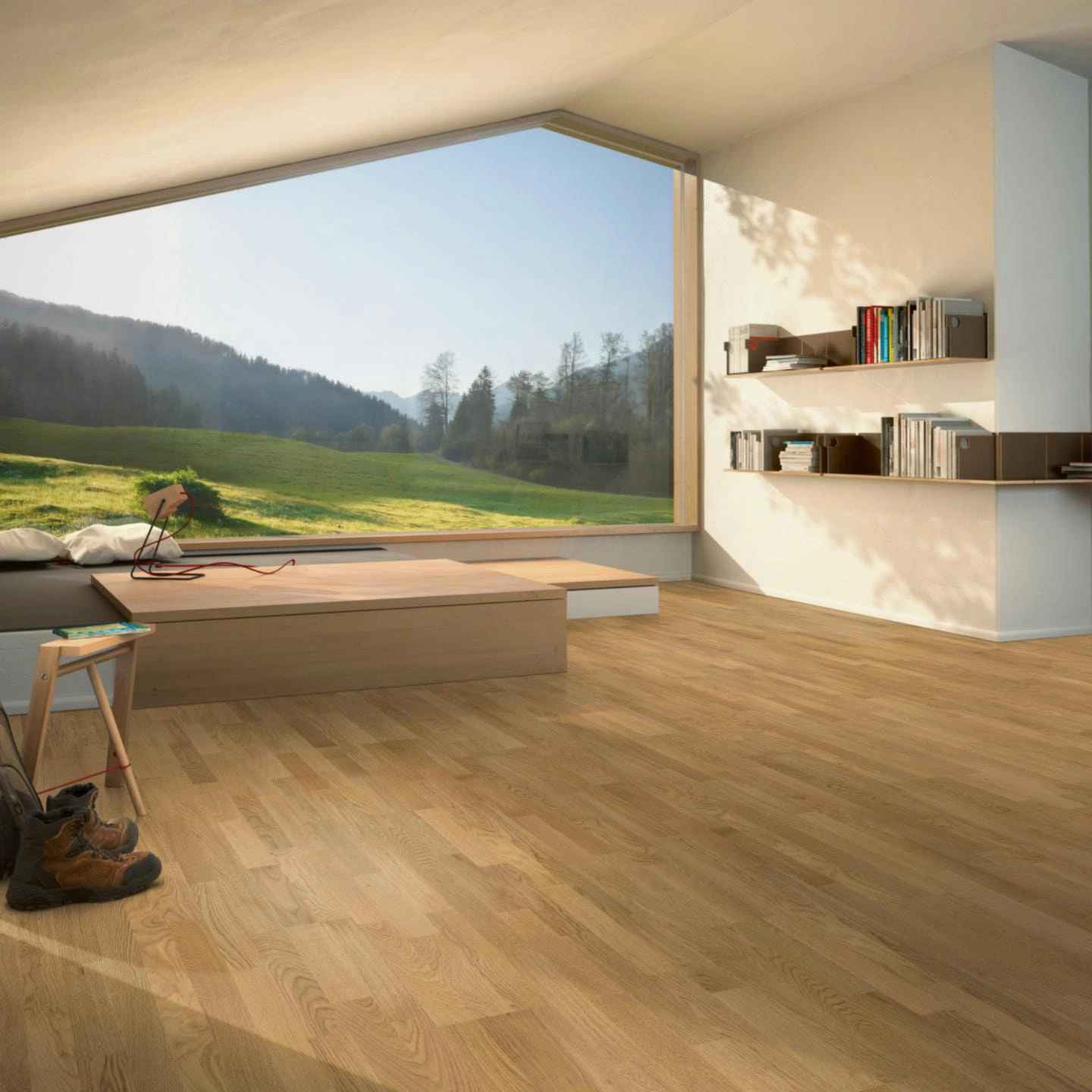 Milieubild Moderne Hütte mit Blick in die Natur - Parador Parkett Basic 11-5 Eiche Milieubild Moderne Hütte mit Blick in die Natur - Parador 1595131