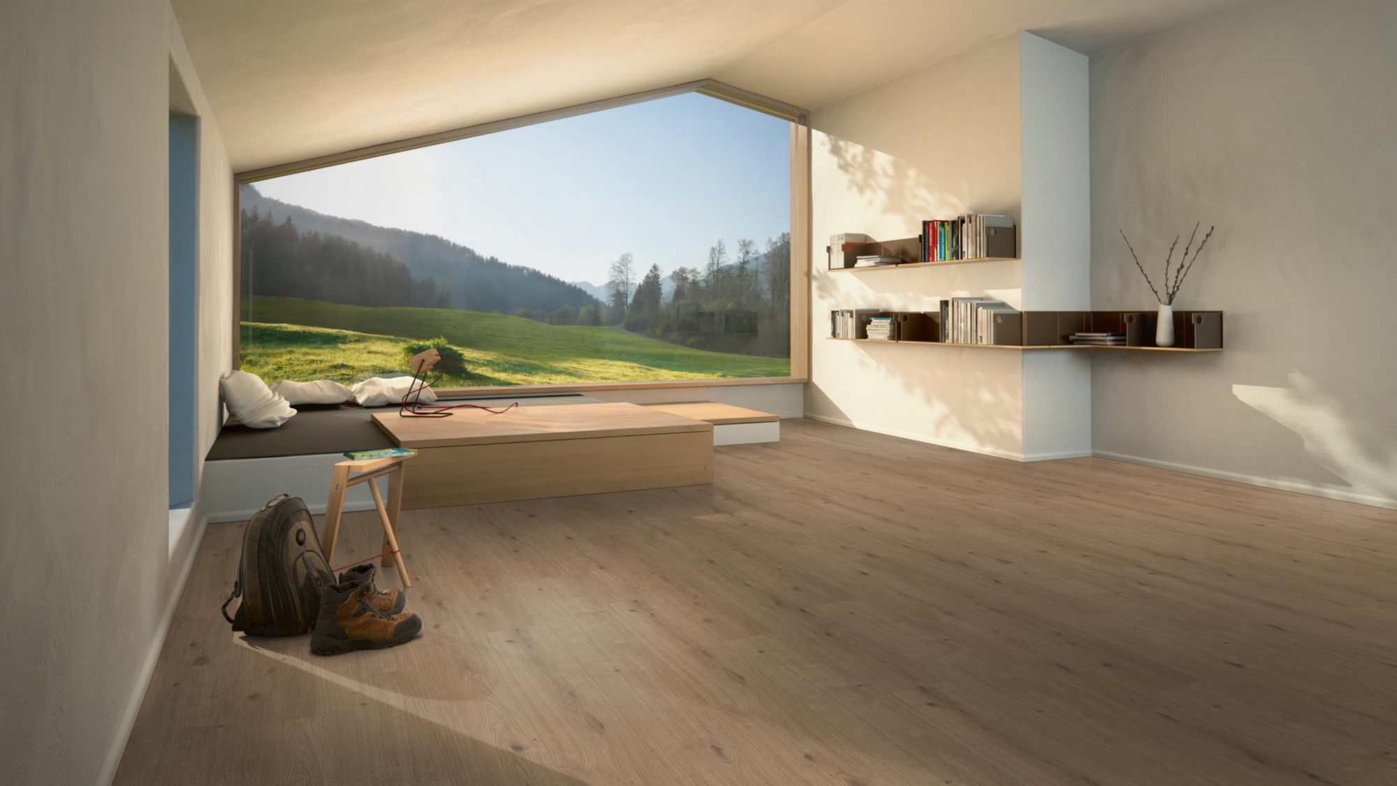 Milieubild Moderne Hütte mit Blick in die Natur - Parador HDF Klick-Designboden Modular ONE Eiche Atmosphere umbra Milieubild Moderne Hütte mit Blick in die Natur - Parador 1744546