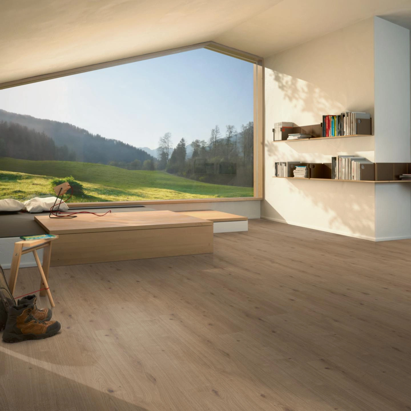 Milieubild Moderne Hütte mit Blick in die Natur - Parador HDF Klick-Designboden Modular ONE Eiche Atmosphere umbra Milieubild Moderne Hütte mit Blick in die Natur - Parador 1744546