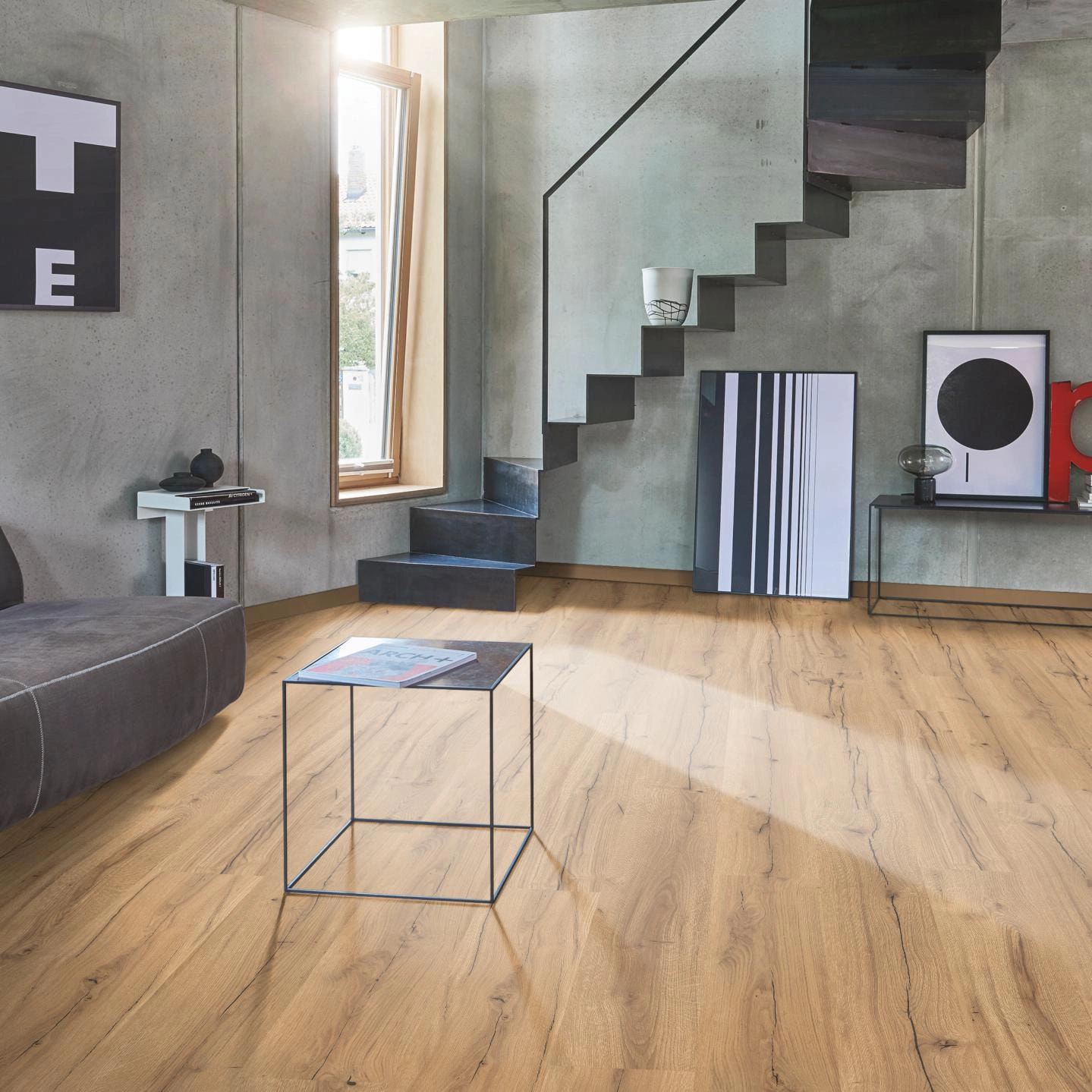 Milieubild Wohnzimmer im modernen Loft-Stil - Parador Laminat Basic 400 Eiche Chronicle Milieubild Wohnzimmer im modernen Loft-Stil - Parador 1744348