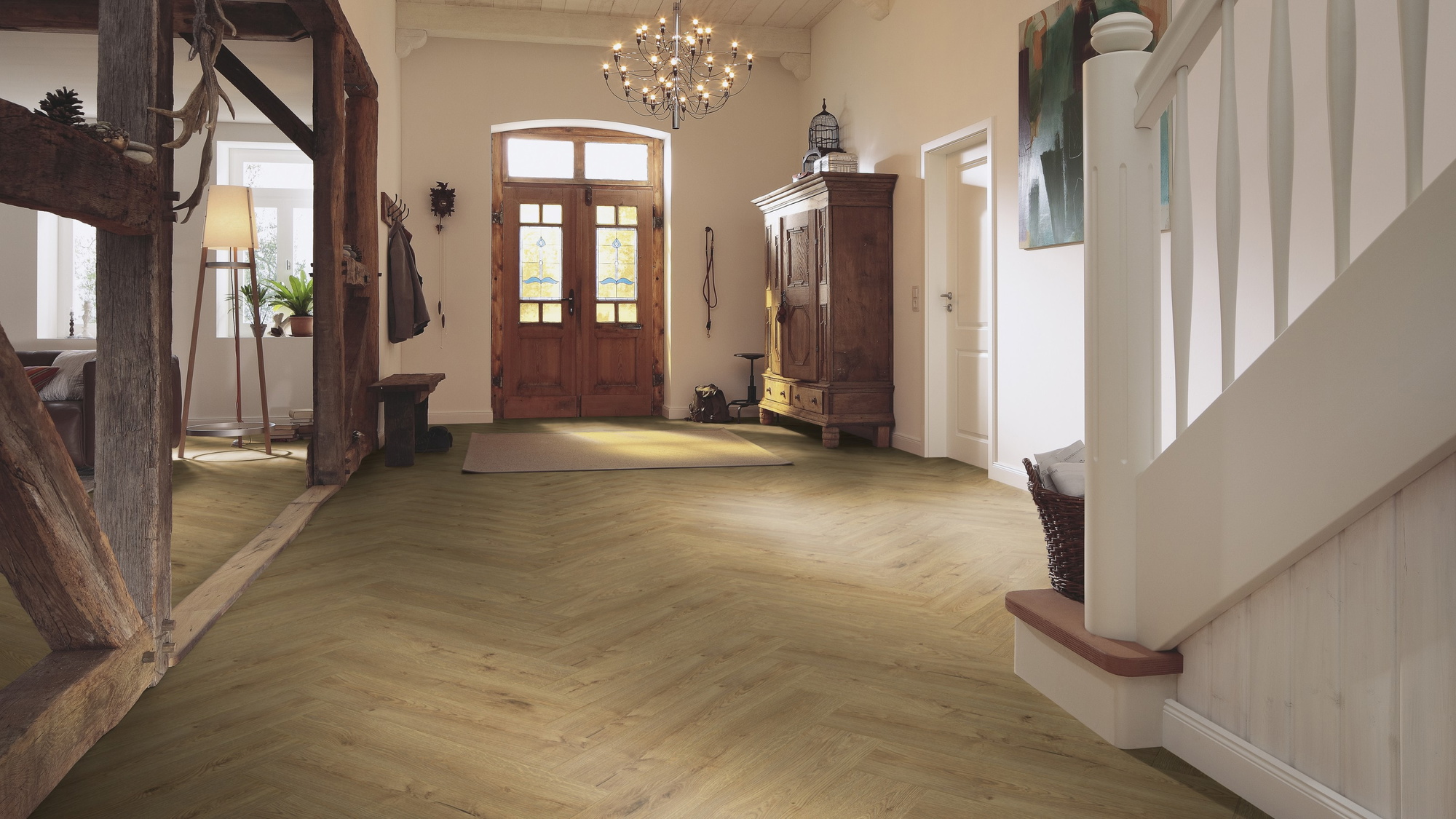 Milieubild Eingangsbereich mit Flur im Landhaus-Stil - MEISTER Laminat LS 350 Eiche Champagner Milieubild Eingangsbereich mit Flur im Landhaus-Stil - MEISTER 600001-0840168-07001