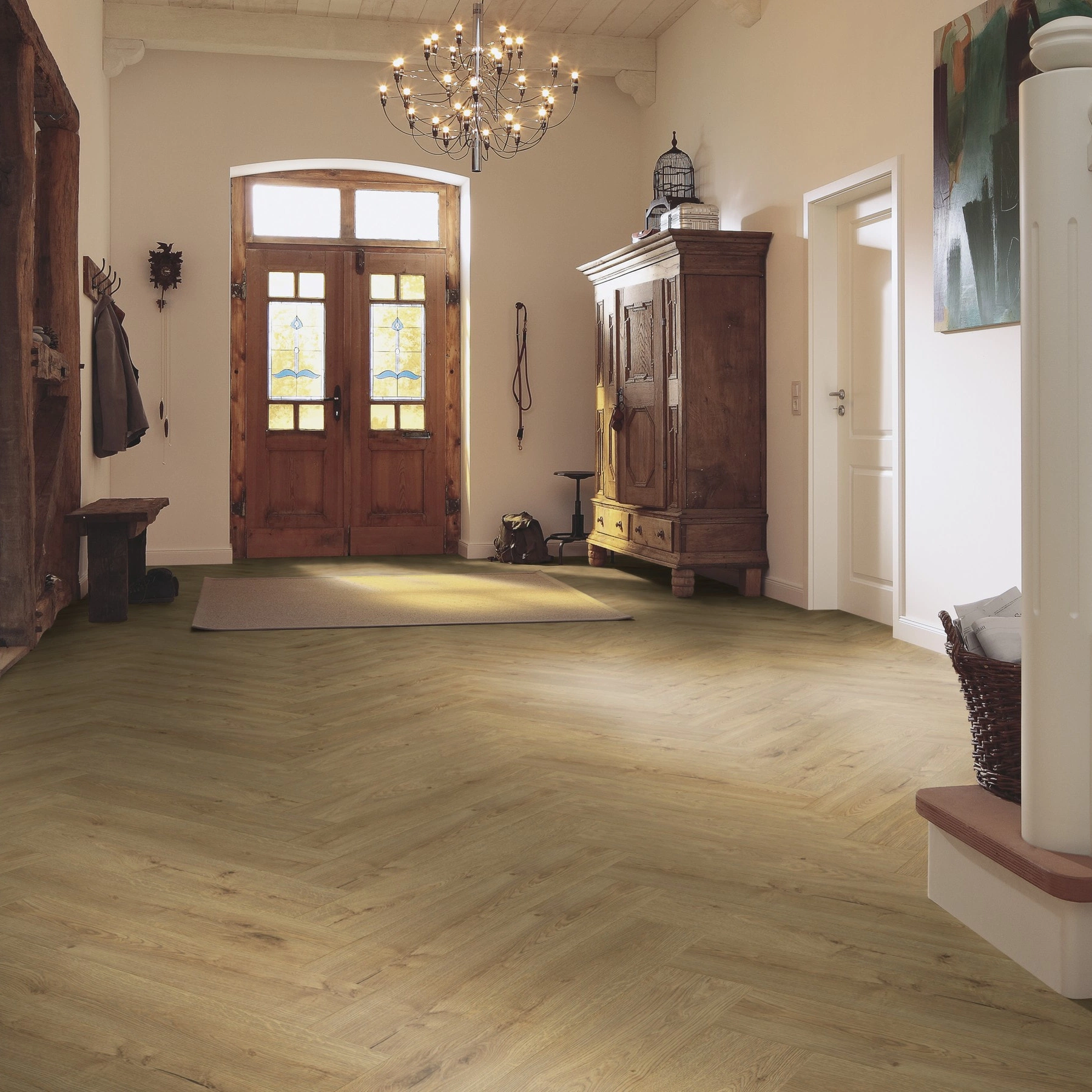 Milieubild Eingangsbereich mit Flur im Landhaus-Stil - MEISTER Laminat LS 350 Eiche Champagner Milieubild Eingangsbereich mit Flur im Landhaus-Stil - MEISTER 600001-0840168-07001