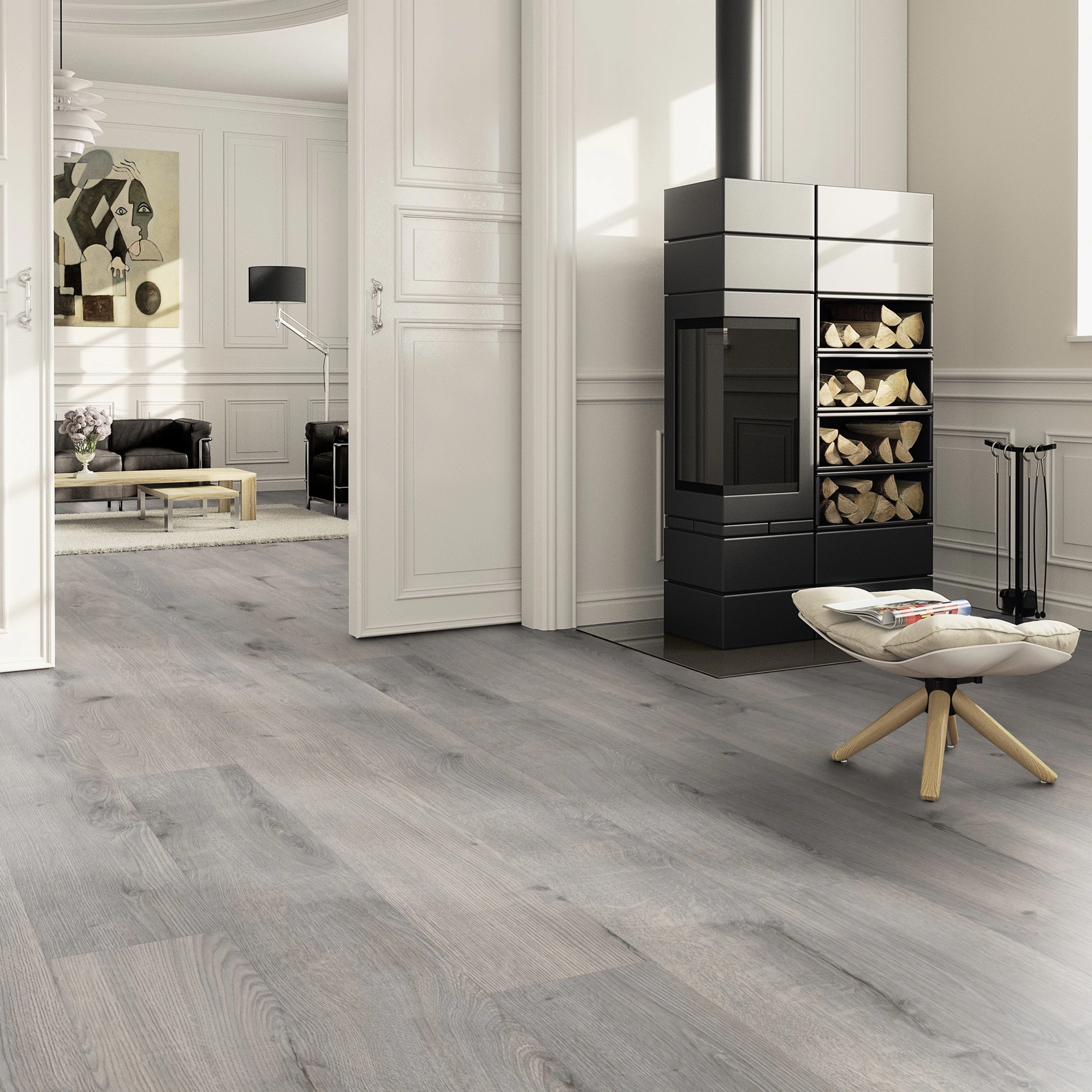 Milieubild Wohnzimmer im Landhaus-Stil mit Kamin - ter Hürne Laminat Grand Edition Eiche Sky Lounge Milieubild Wohnzimmer im Landhaus-Stil mit Kamin - ter Hürne 1101021830