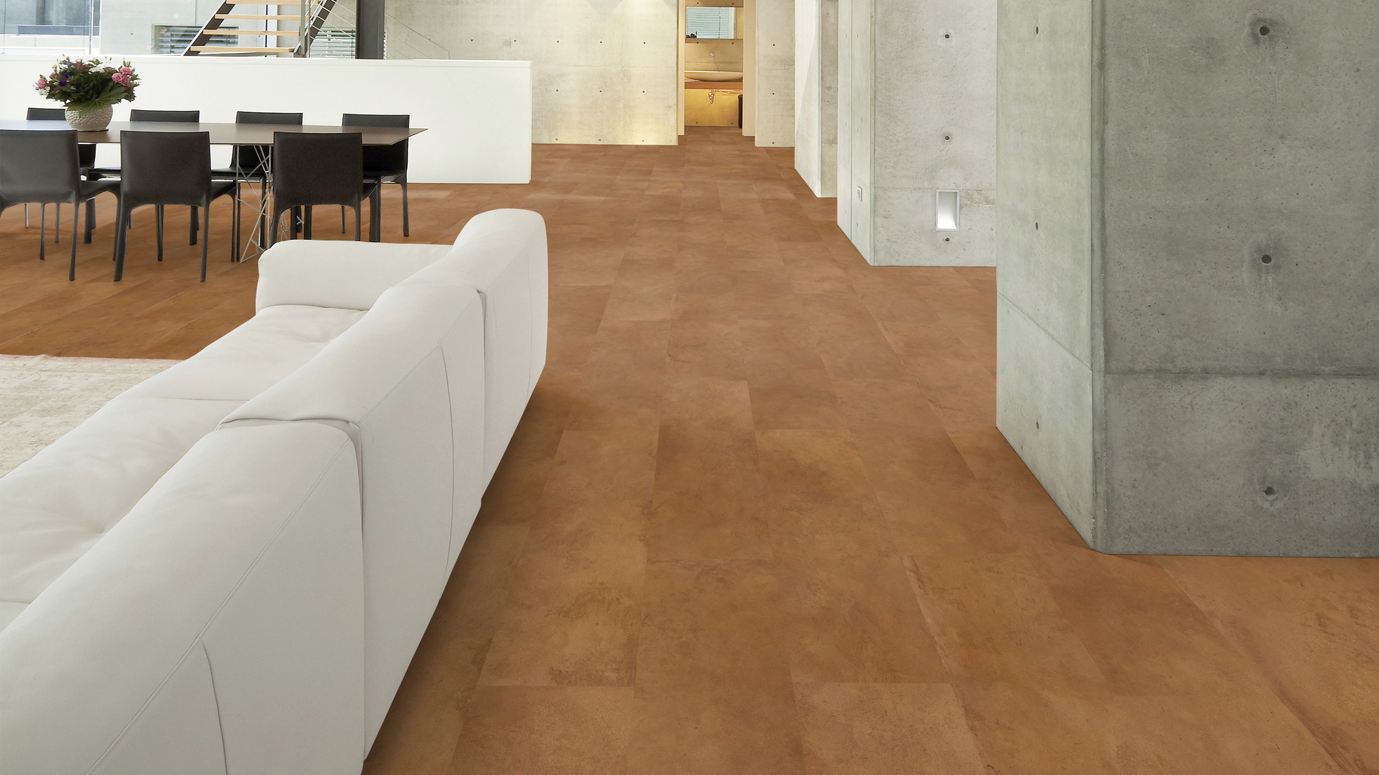Milieubild Wohnzimmer im Loft-Stil - Wicanders Wise HDF Klick-Designboden stone Natural Elegant Plaster Camel Milieubild Wohnzimmer im Loft-Stil - Wicanders Wise 80003903